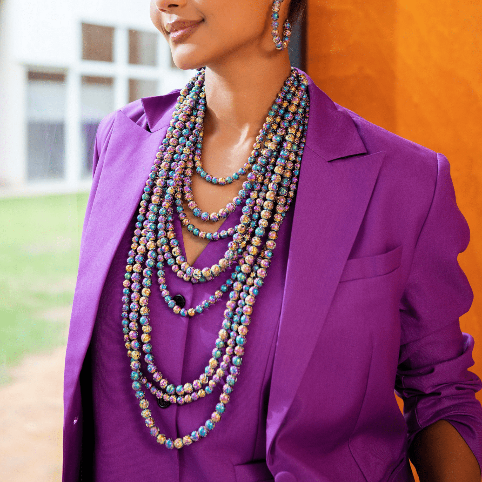 Makemba 2 - in - 1 Lava Beaded Statement Chain - Aurora Borealis,Necklaces, Sassy Jones,