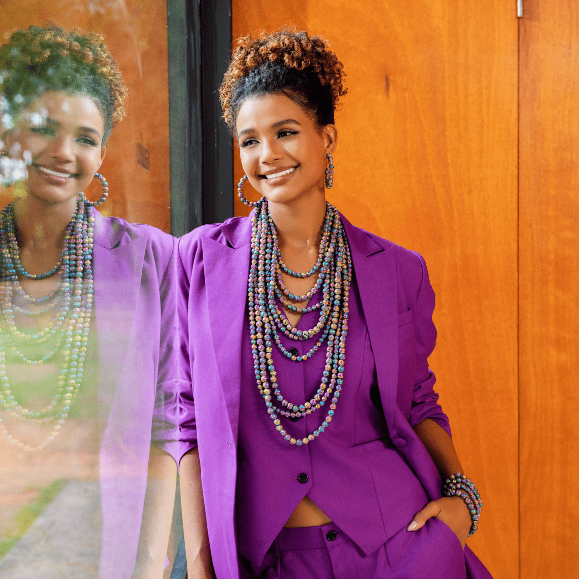 Makemba 2 - in - 1 Lava Beaded Statement Chain - Aurora Borealis,Necklaces, Sassy Jones,