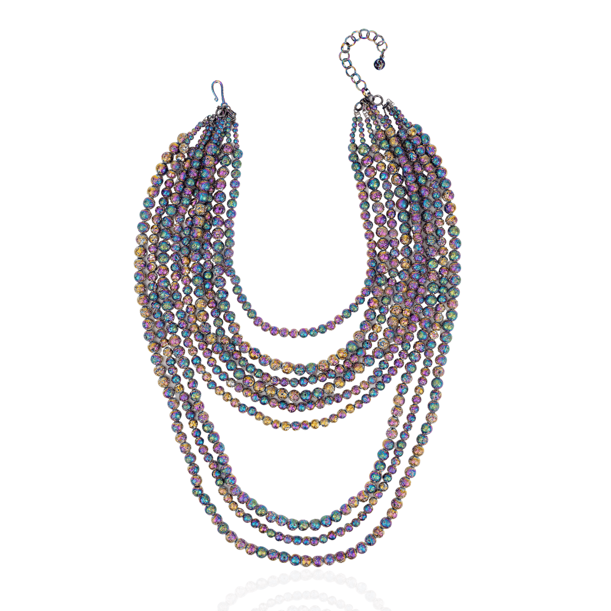 Makemba 2 - in - 1 Lava Beaded Statement Chain - Aurora Borealis,Necklaces, Sassy Jones,