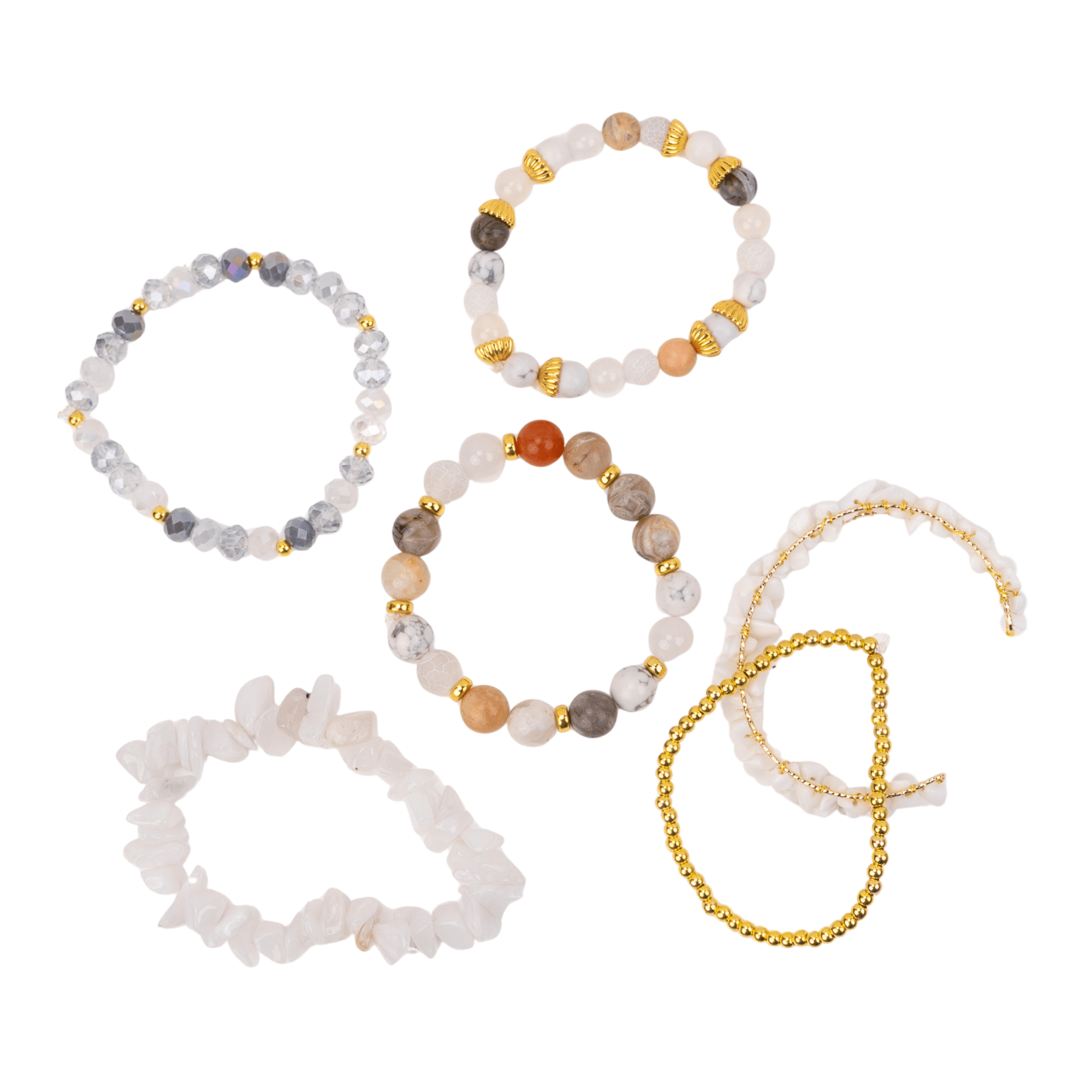 Makemba Botswana Agate 6pc Stretch Bracelet Stack - Ivory Estate,Bracelets, Sassy Jones,