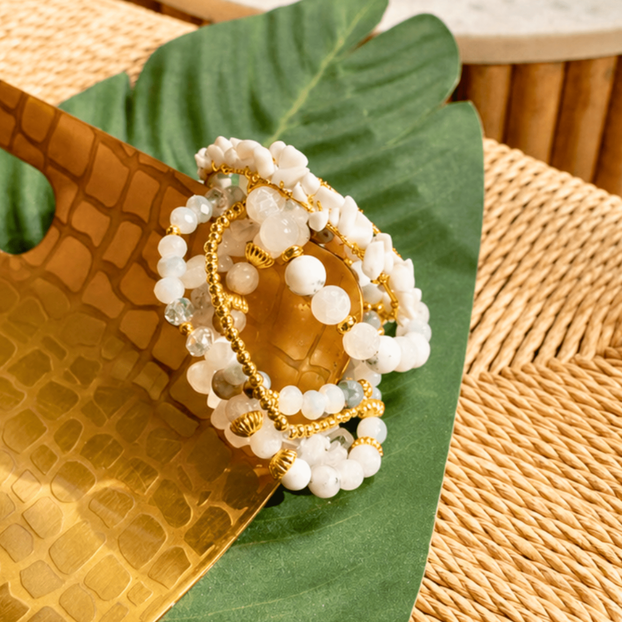 Makemba Botswana Agate 6pc Stretch Bracelet Stack - Ivory Estate,Bracelets, Sassy Jones,