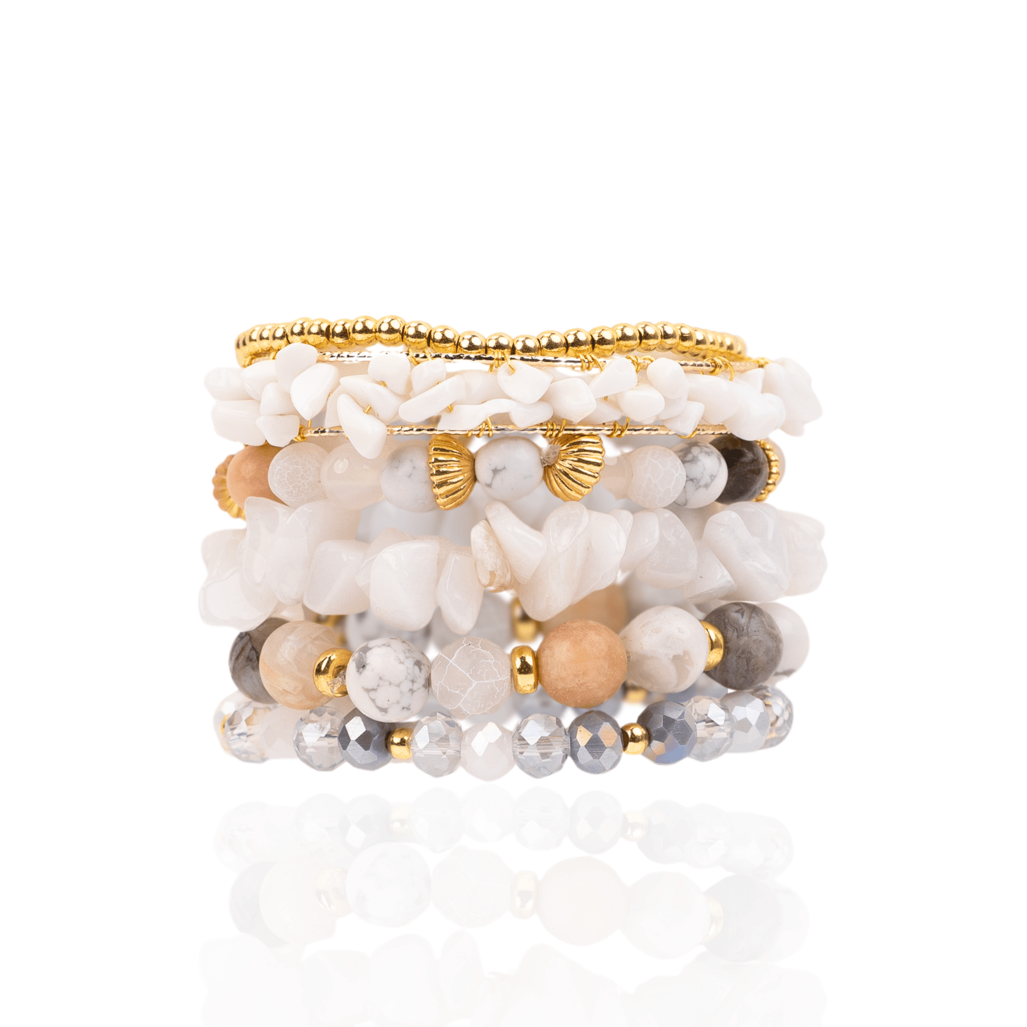 Makemba Botswana Agate 6pc Stretch Bracelet Stack - Ivory Estate,Bracelets, Sassy Jones,