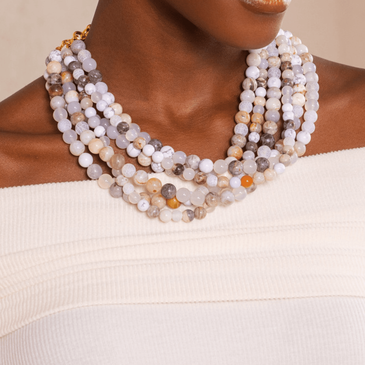 Makemba Botswana Agate Hand Beaded Collar Chain Estate