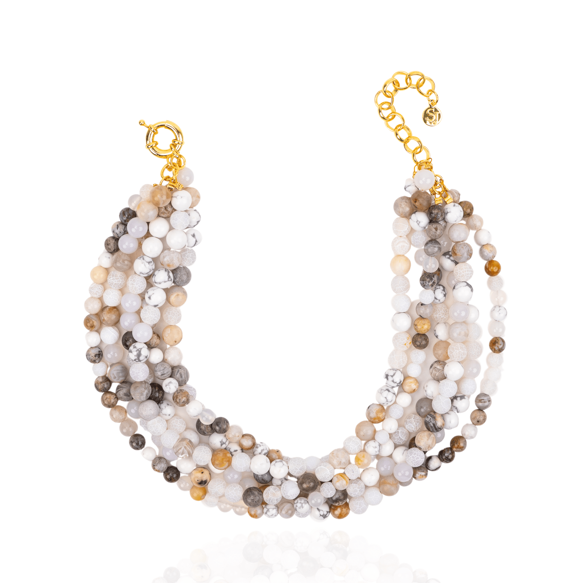 Makemba Botswana Agate Beaded Collar Chain - Ivory Estate,Necklaces, Sassy Jones,