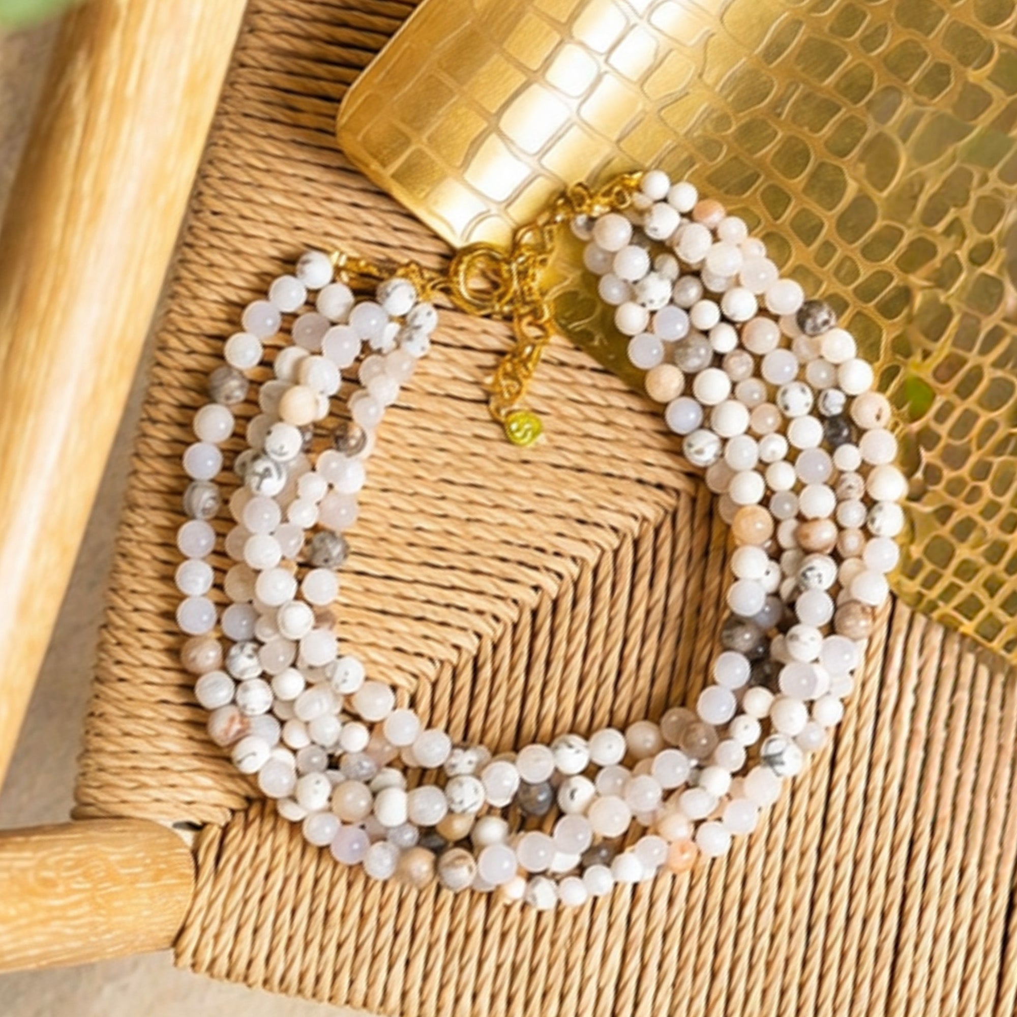 Makemba Botswana Agate Beaded Collar Chain - Ivory Estate,Necklaces, Sassy Jones,