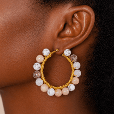 Makemba Botswana Agate Beaded Hoops - Ivory Estate,Earrings, Sassy Jones,