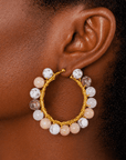 Makemba Botswana Agate Beaded Hoops - Ivory Estate,Earrings, Sassy Jones,