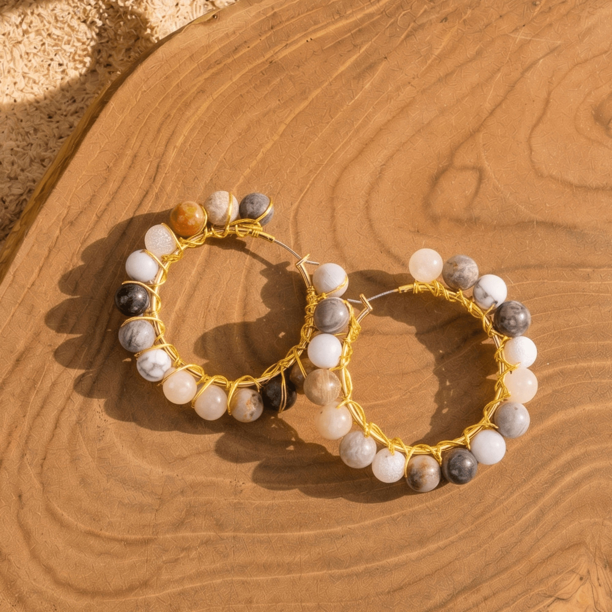 Makemba Botswana Agate Beaded Hoops - Ivory Estate,Earrings, Sassy Jones,