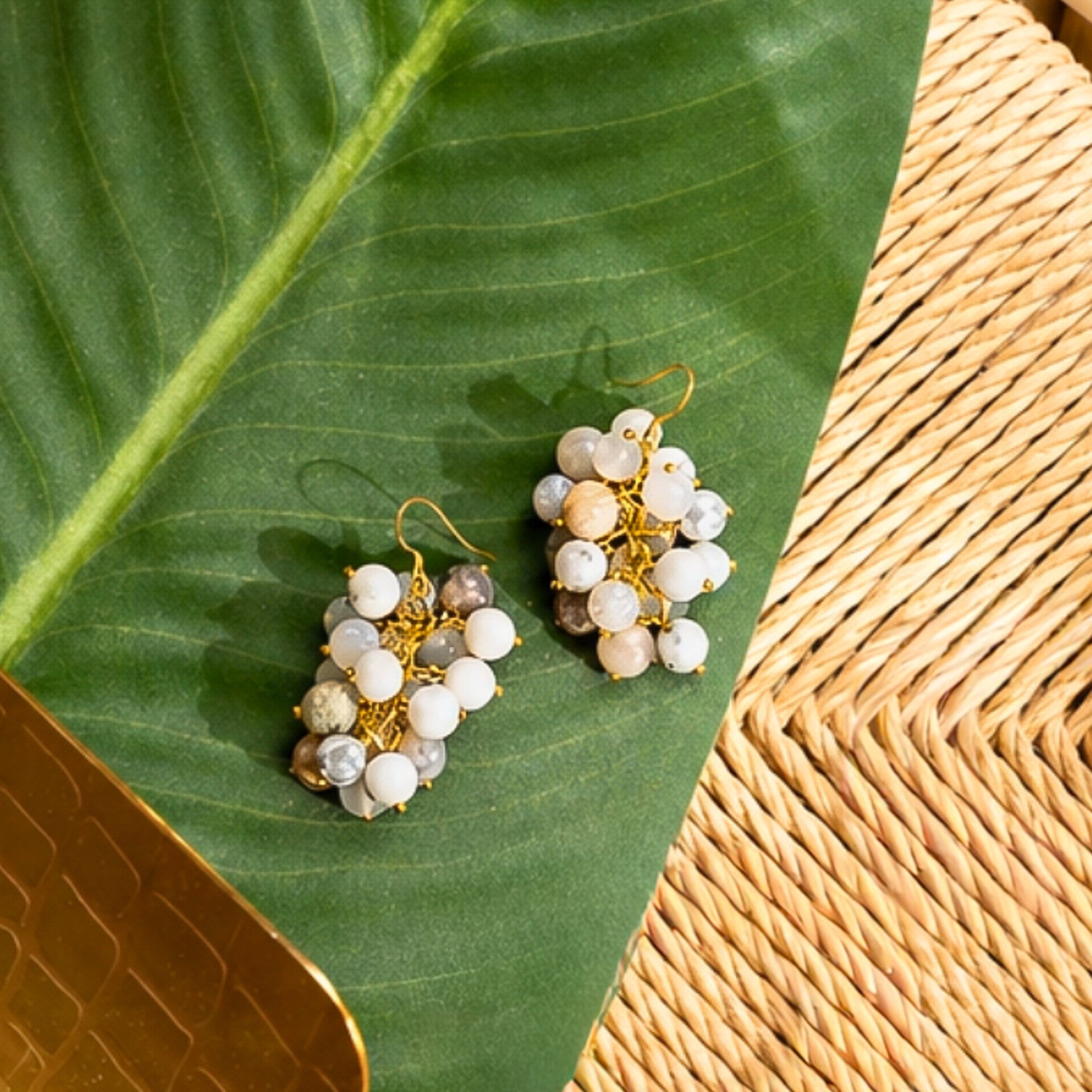 Makemba Botswana Agate Dangles - Ivory Estate,Earrings, Sassy Jones,