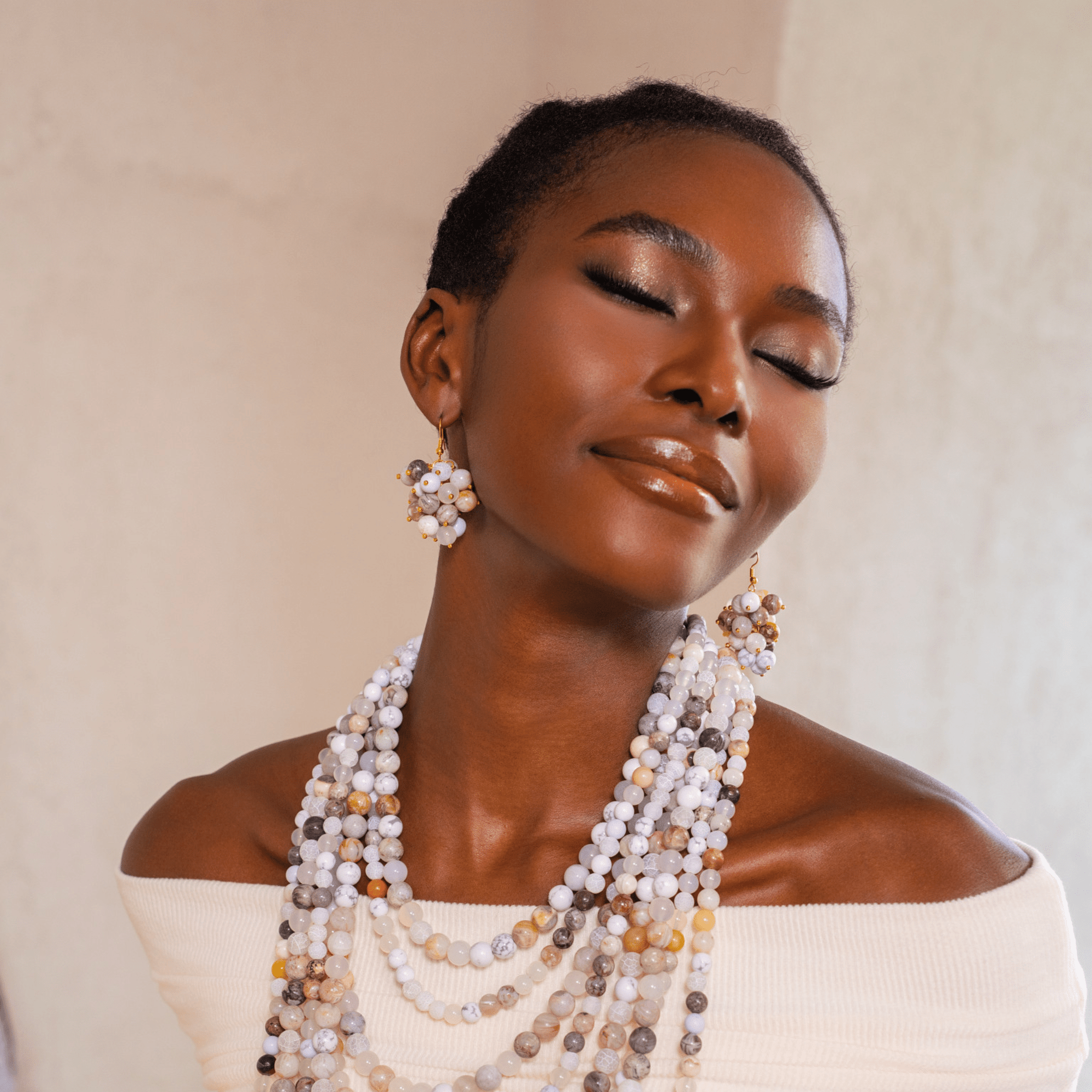 Makemba Botswana Agate Dangles - Ivory Estate,Earrings, Sassy Jones,