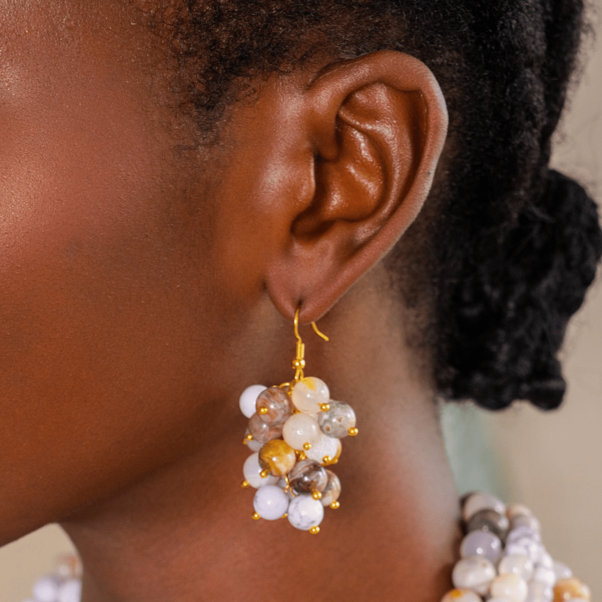 Makemba Botswana Agate Dangles - Ivory Estate,Earrings, Sassy Jones,