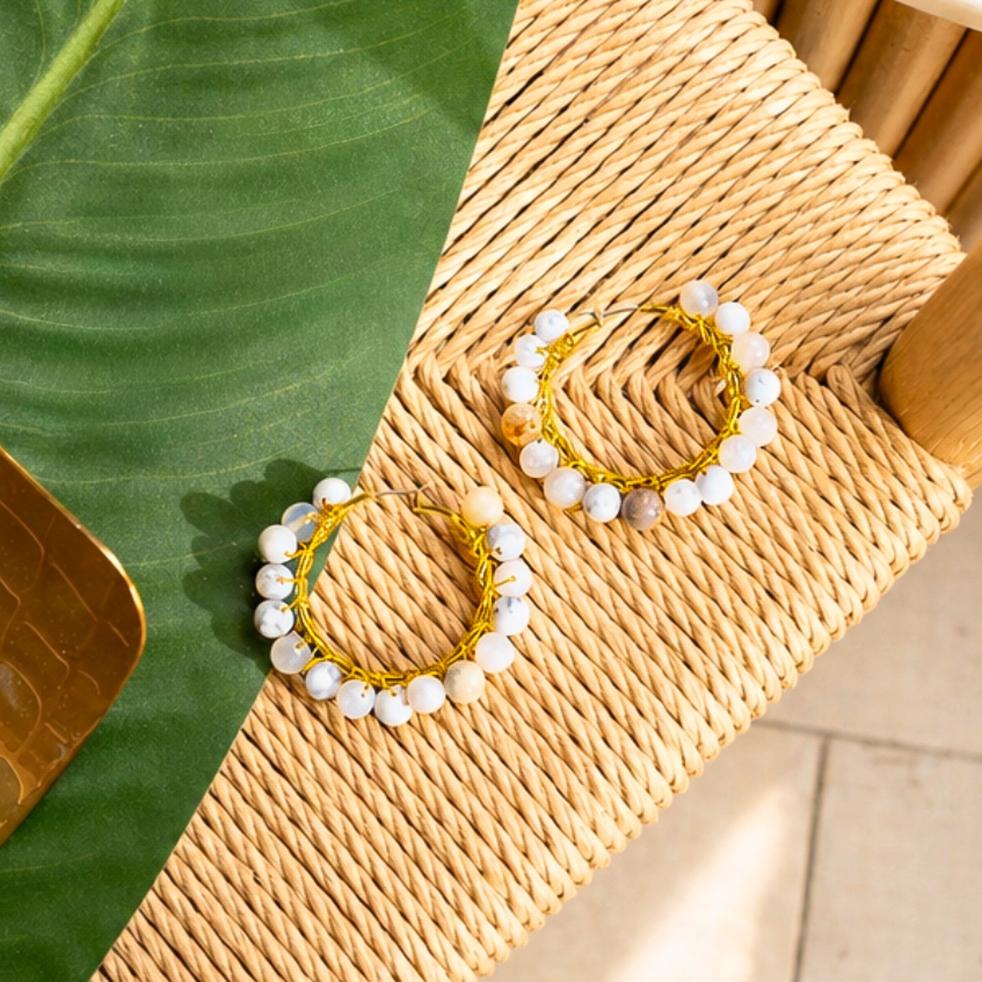 Makemba Botswana Agate Hoops - Ivory Estate,Earrings, Sassy Jones,