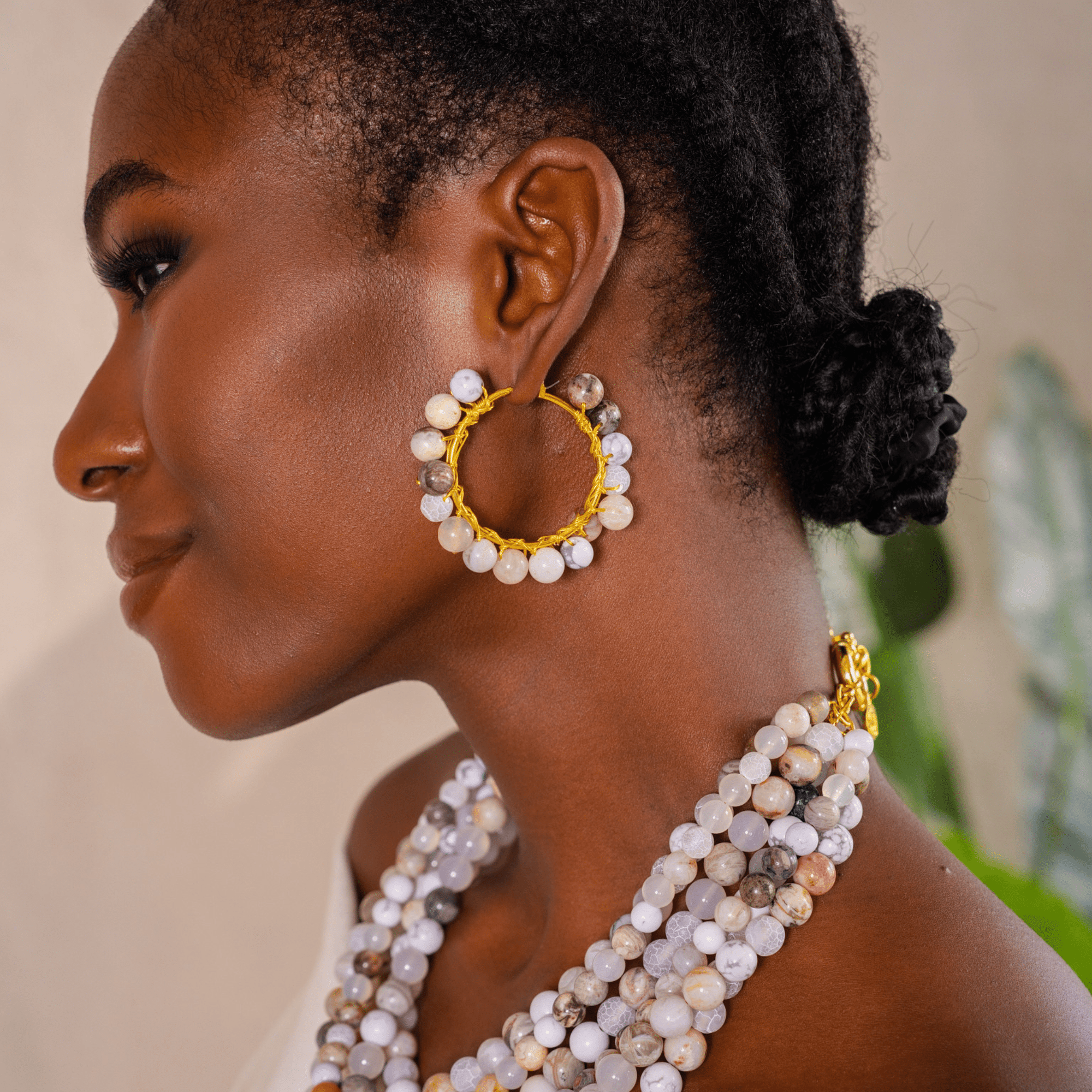 Makemba Botswana Agate Hoops - Ivory Estate,Earrings, Sassy Jones,