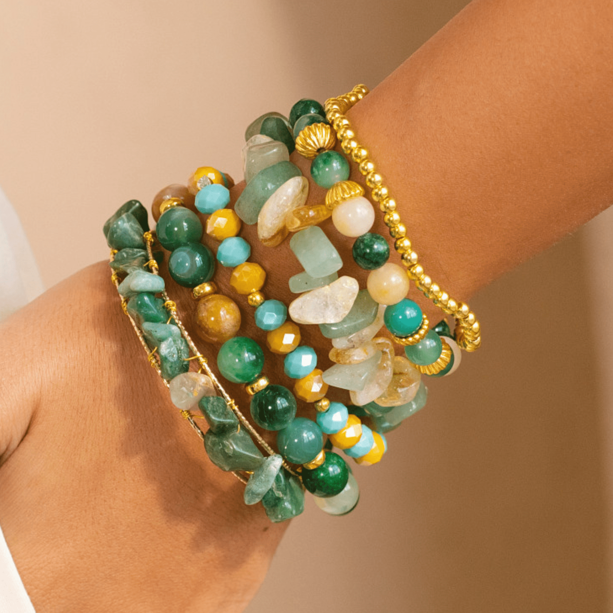 Makemba Jasper 6pc Stretch Bracelet Stack - Emerald Legacy,Bracelets, Sassy Jones,