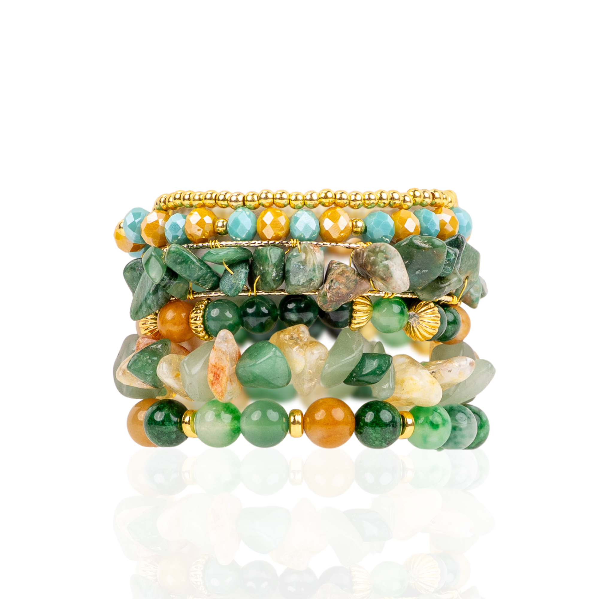 Makemba Jasper 6pc Stretch Bracelet Stack - Emerald Legacy,Bracelets, Sassy Jones,