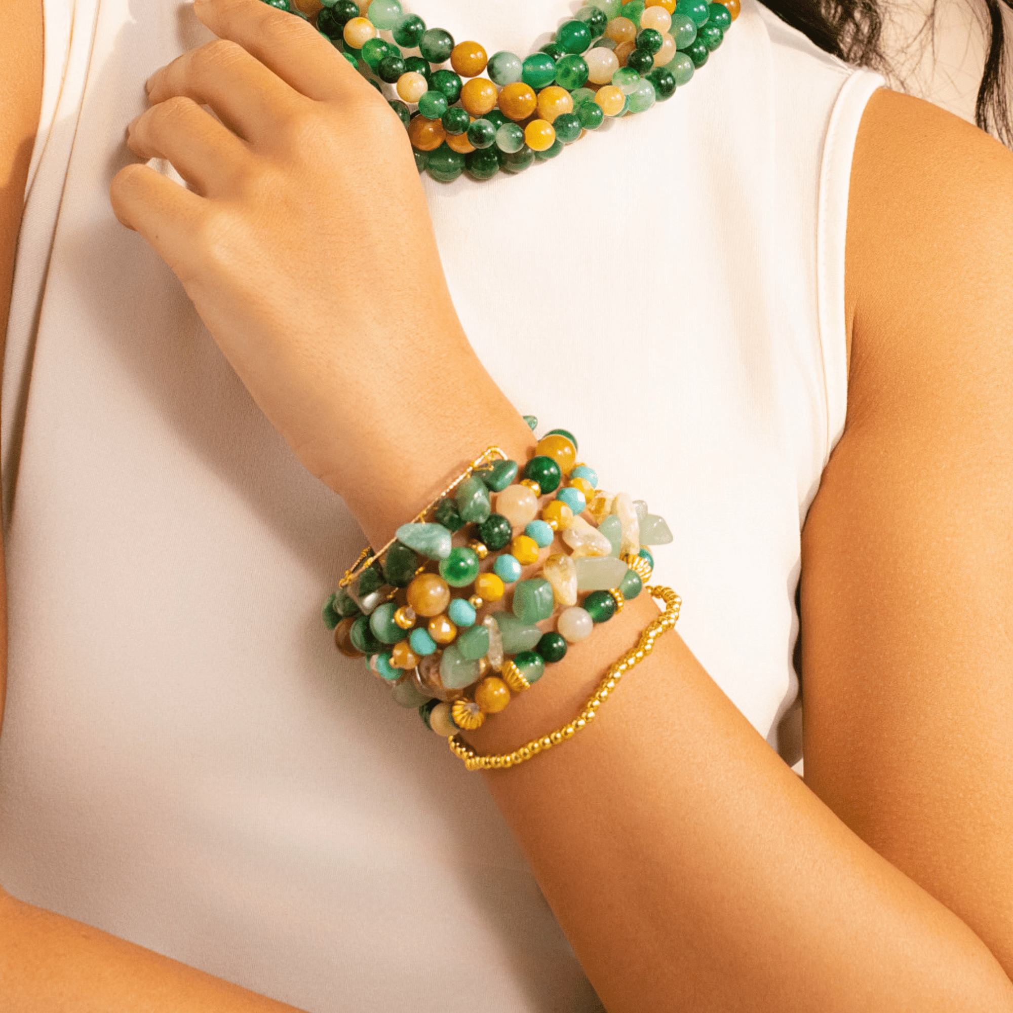 Makemba Jasper 6pc Stretch Bracelet Stack - Emerald Legacy,Bracelets, Sassy Jones,