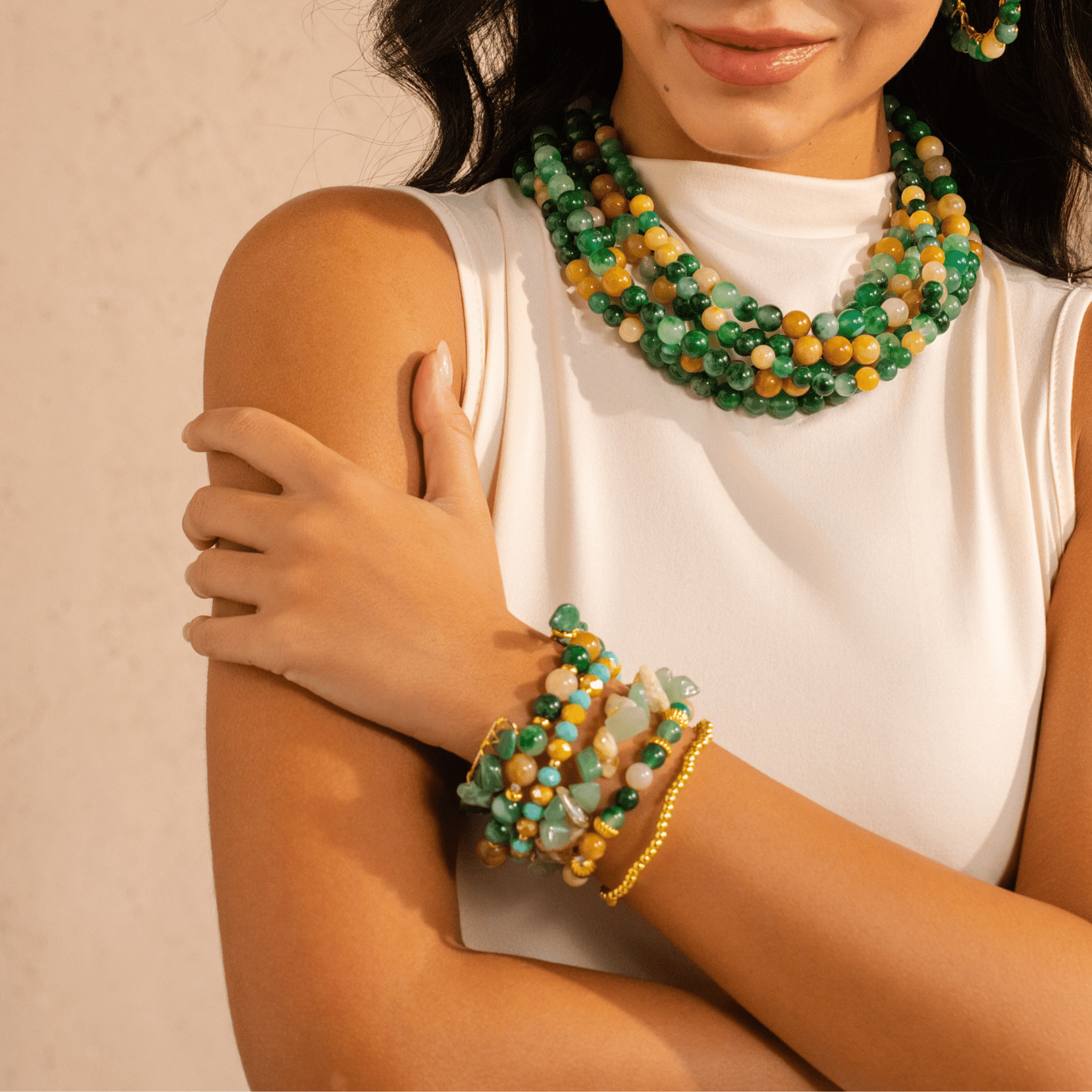 Makemba Jasper 6pc Stretch Bracelet Stack - Emerald Legacy,Bracelets, Sassy Jones,