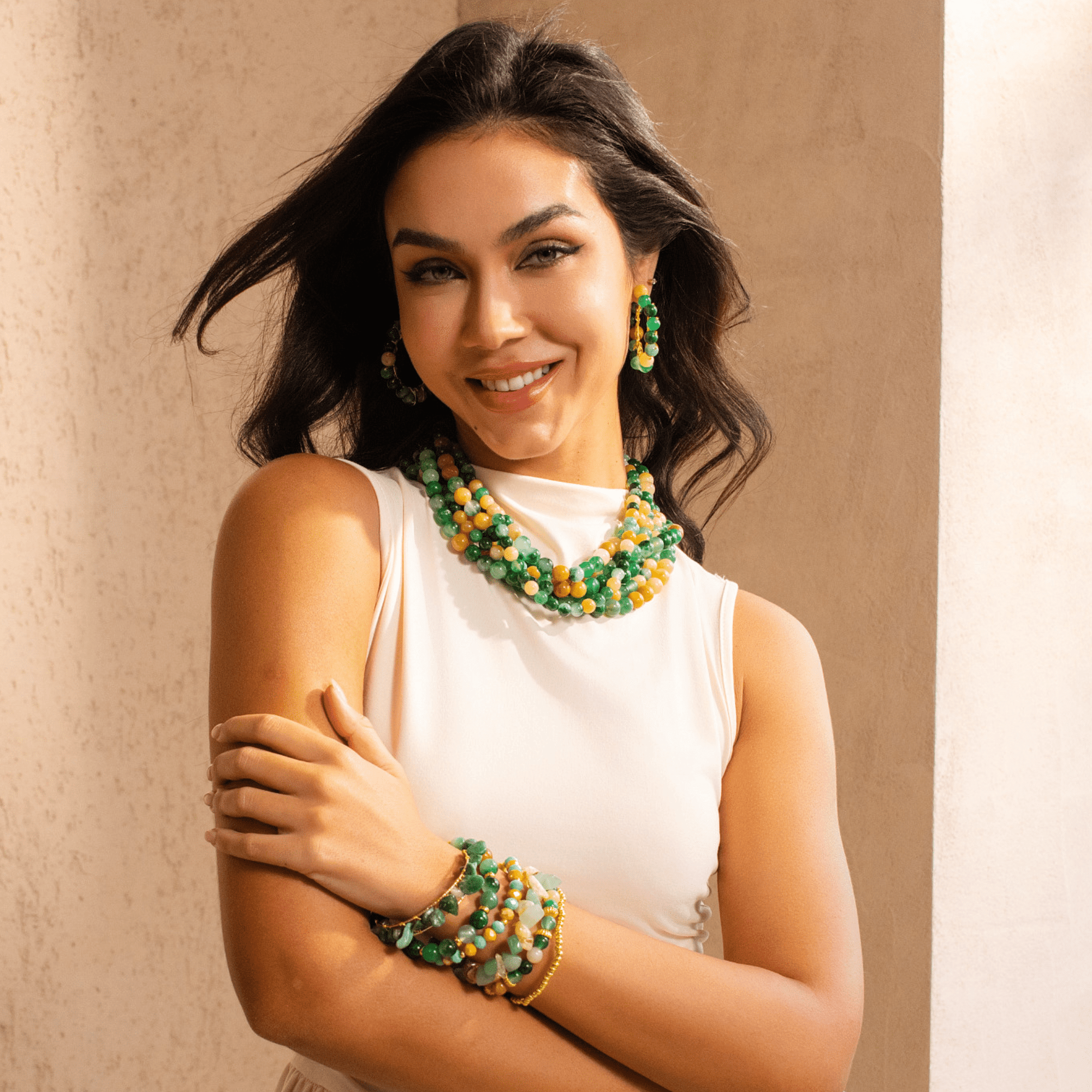 Makemba Jasper 6pc Stretch Bracelet Stack - Emerald Legacy,Bracelets, Sassy Jones,