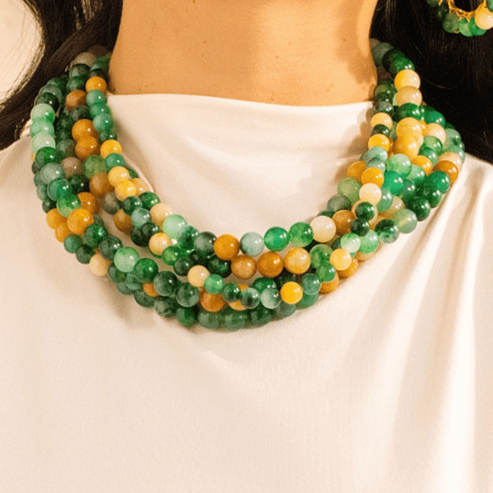 Makemba Jasper Beaded Collar Chain - Emerald Legacy,Necklaces, Sassy Jones,