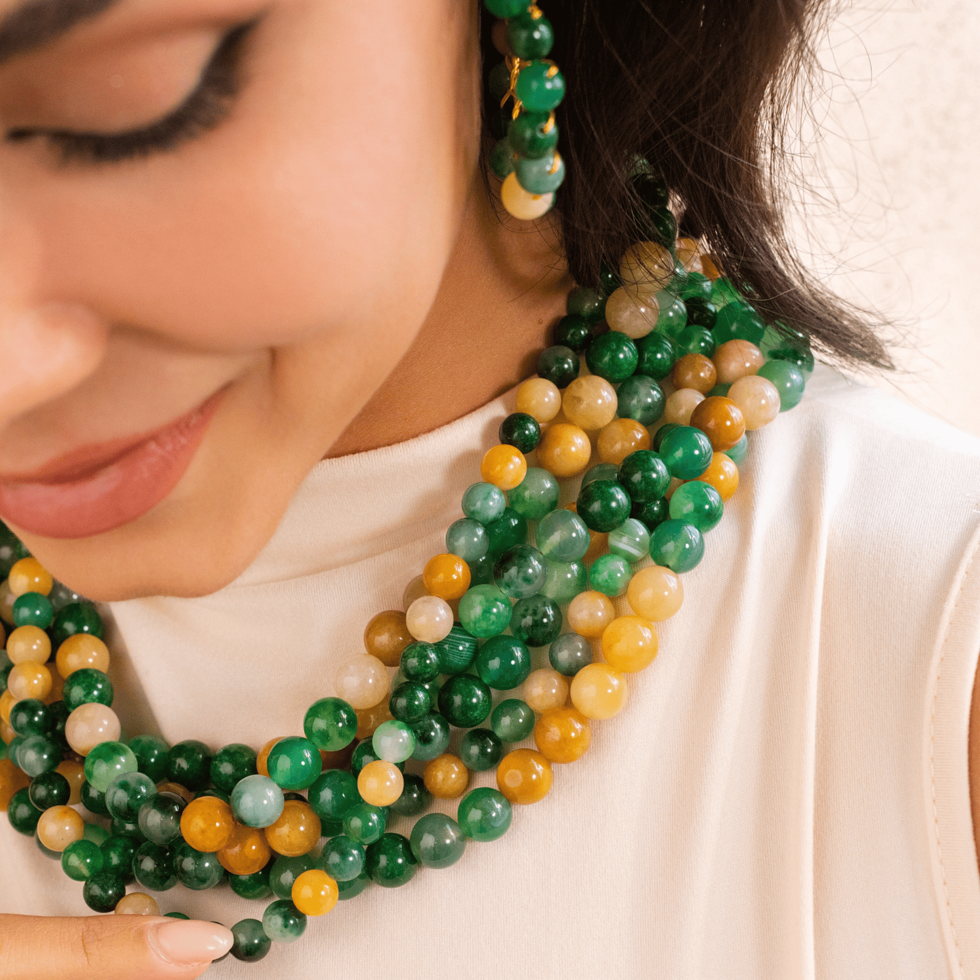 Makemba Jasper Beaded Collar Chain - Emerald Legacy,Necklaces, Sassy Jones,