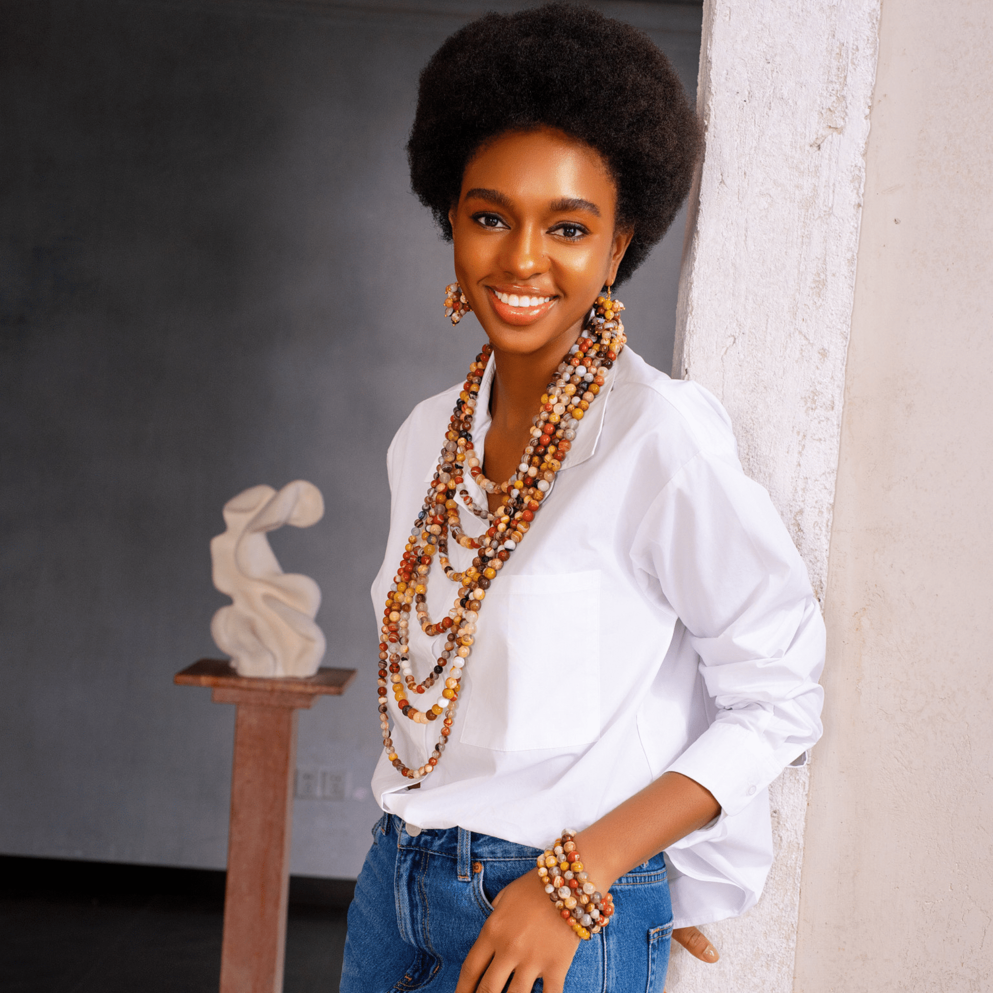 Makemba Jasper Beaded Dangles - Desert Storm,Necklaces, Sassy Jones,