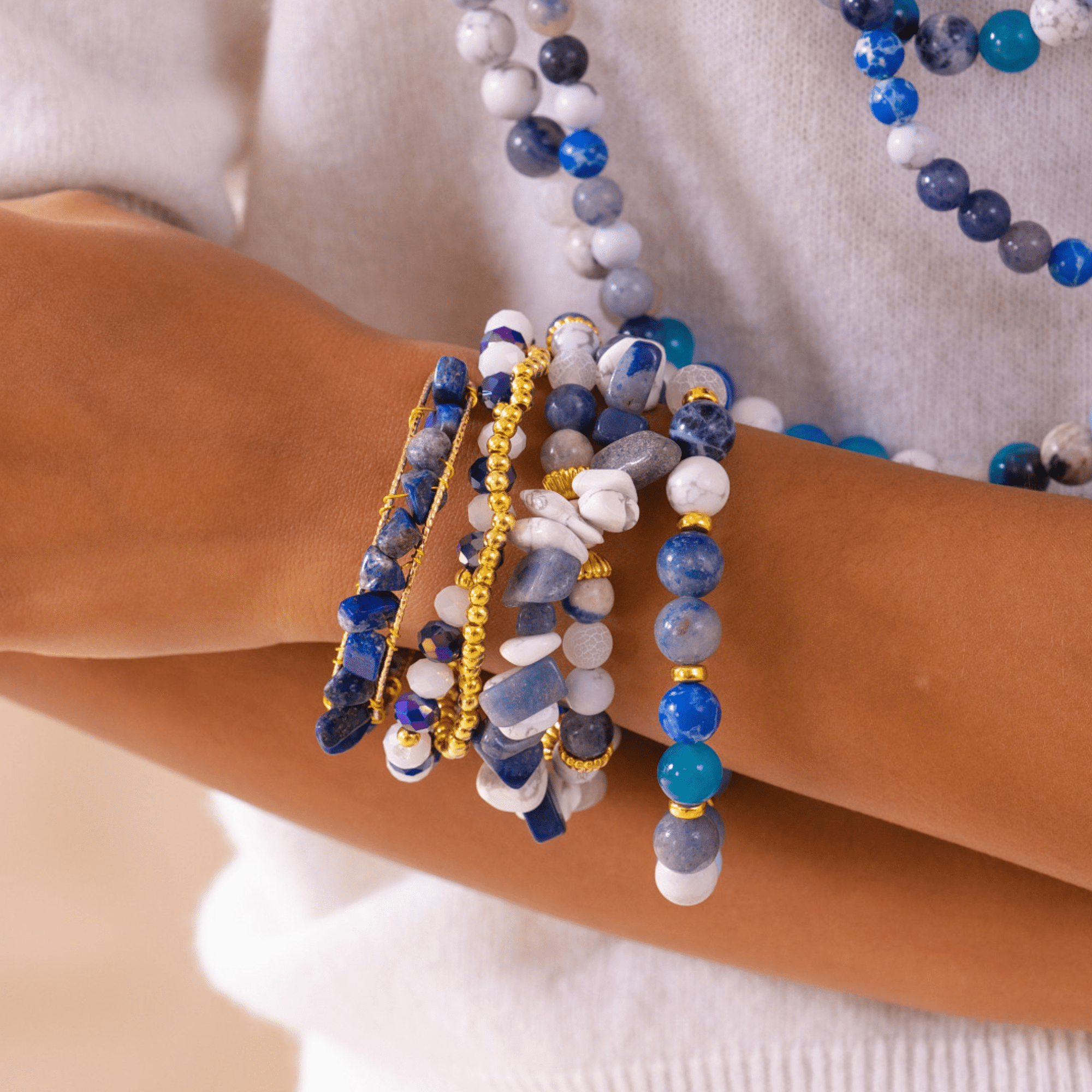 Makemba Lapis Azuli 6pc Stretch Bracelet Stack - Indigo Reign,Bracelets, Sassy Jones,
