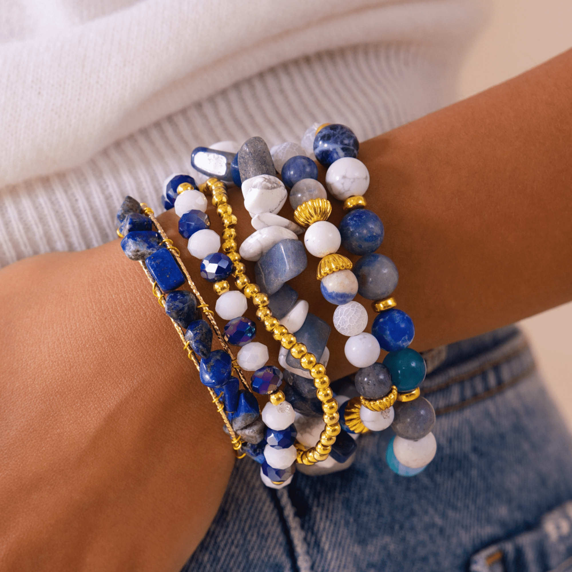 Makemba Lapis Azuli 6pc Stretch Bracelet Stack - Indigo Reign,Bracelets, Sassy Jones,