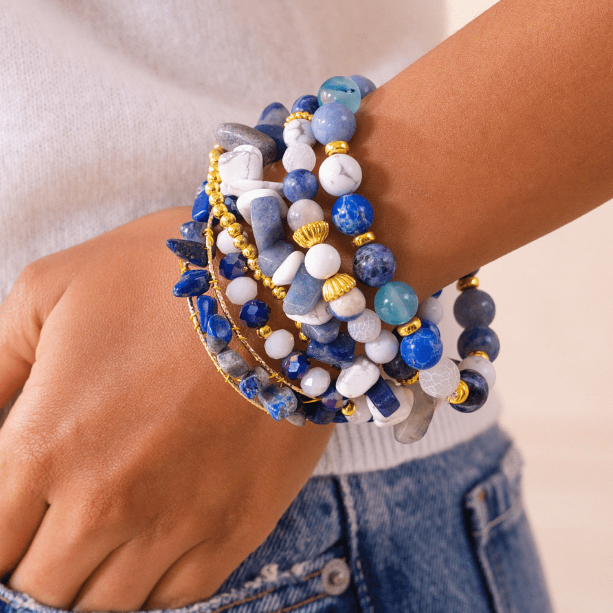 Makemba Lapis Azuli 6pc Stretch Bracelet Stack - Indigo Reign,Bracelets, Sassy Jones,