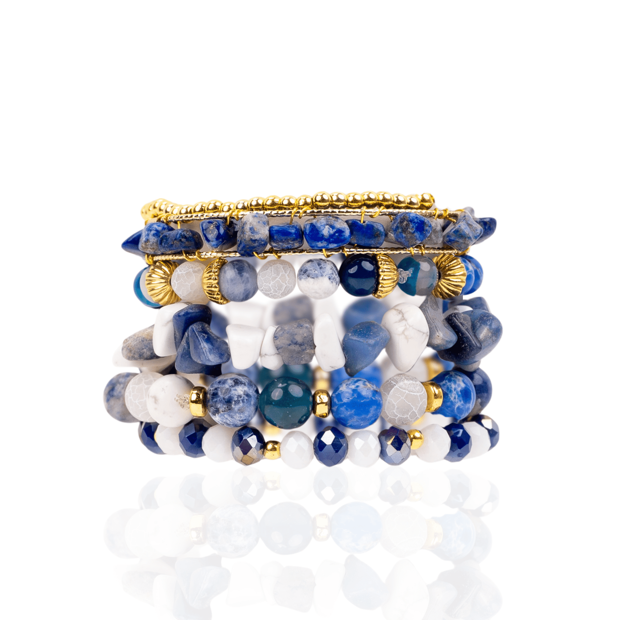 Makemba Lapis Azuli 6pc Stretch Bracelet Stack - Indigo Reign,Bracelets, Sassy Jones,
