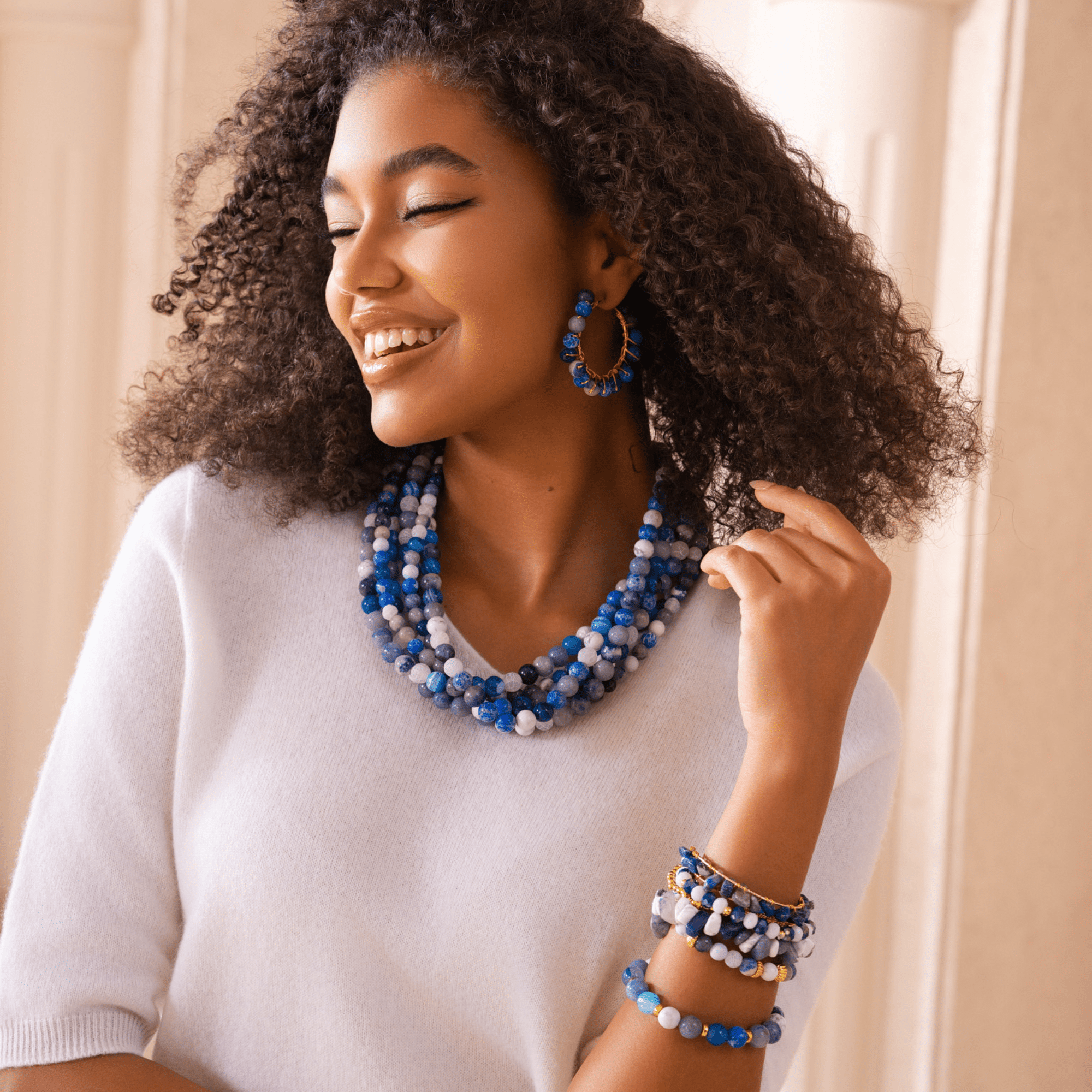 Makemba Lapis Azuli Beaded Collar Chain - Indigo Reign,Necklaces, Sassy Jones,