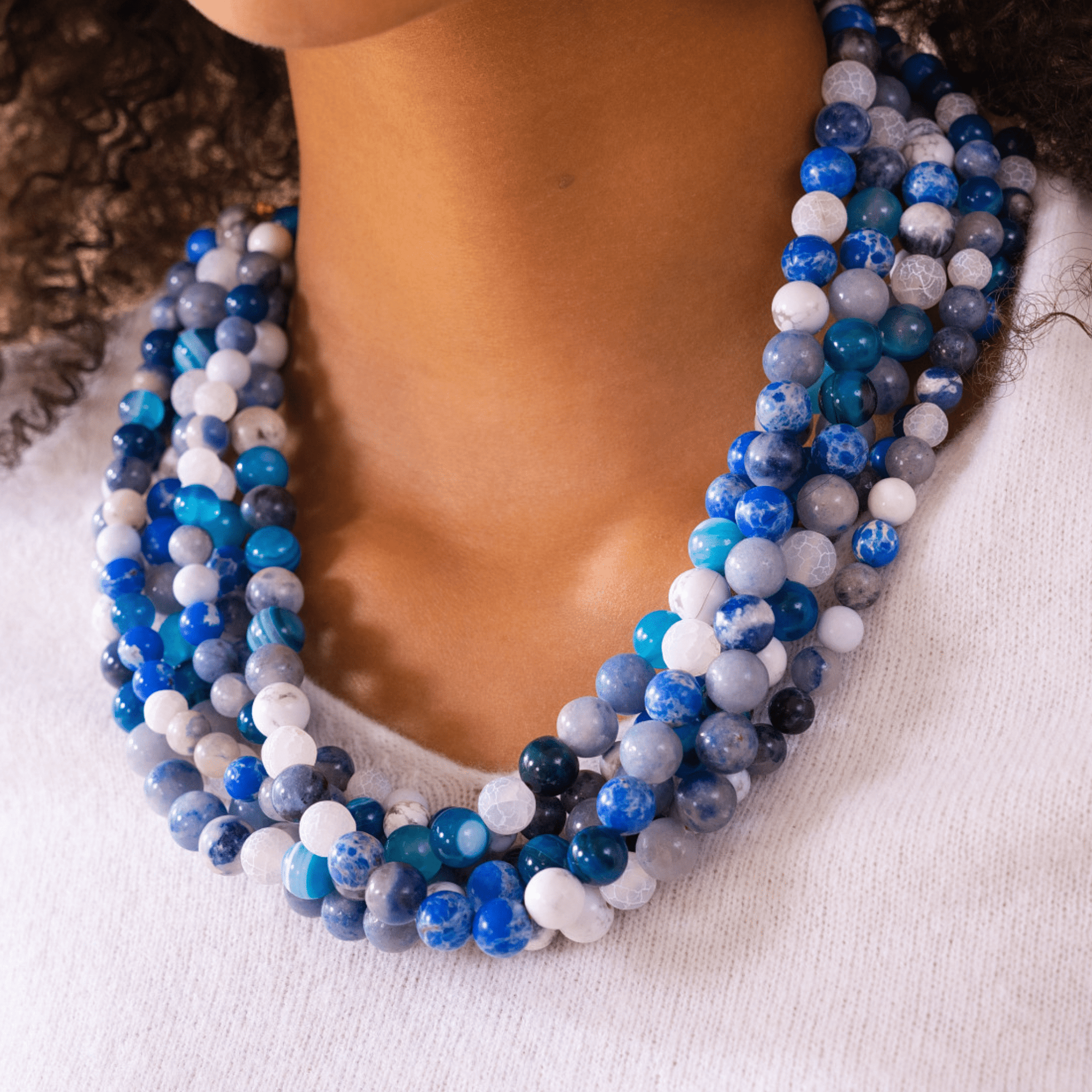 Makemba Lapis Azuli Beaded Collar Chain - Indigo Reign,Necklaces, Sassy Jones,
