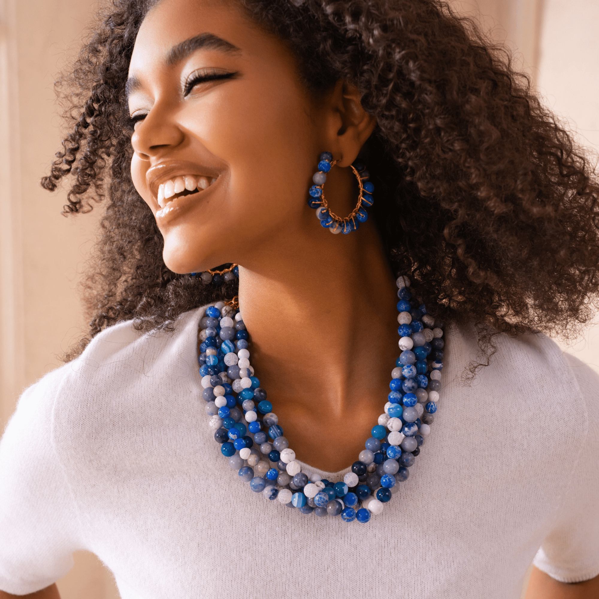Makemba Lapis Azuli Beaded Collar Chain - Indigo Reign,Necklaces, Sassy Jones,