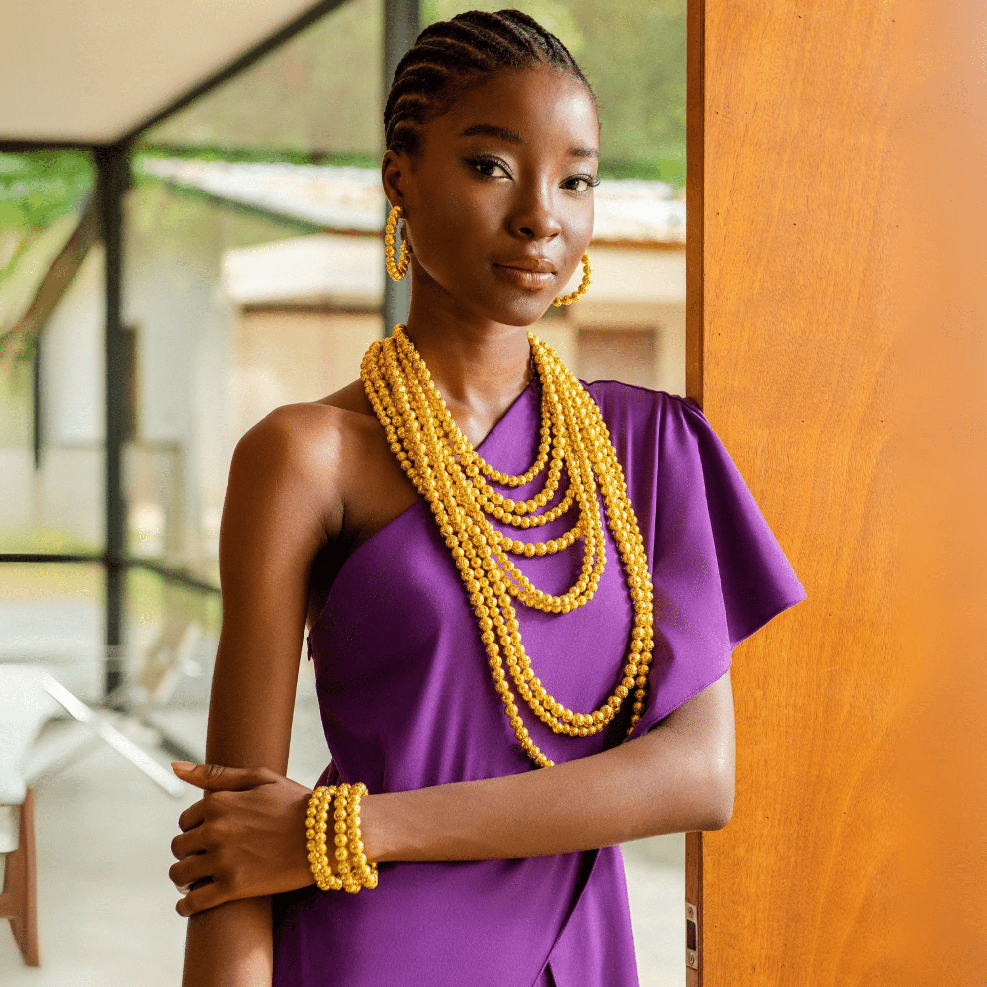 Makemba Lava Beaded 4pc Stretch Bracelet Stack - Golden Hour,Bracelets, Sassy Jones,