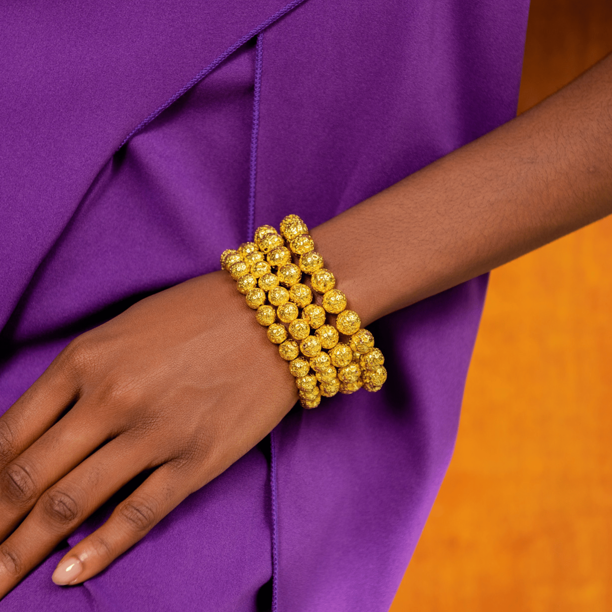 Makemba Lava Beaded 4pc Stretch Bracelet Stack - Golden Hour,Bracelets, Sassy Jones,