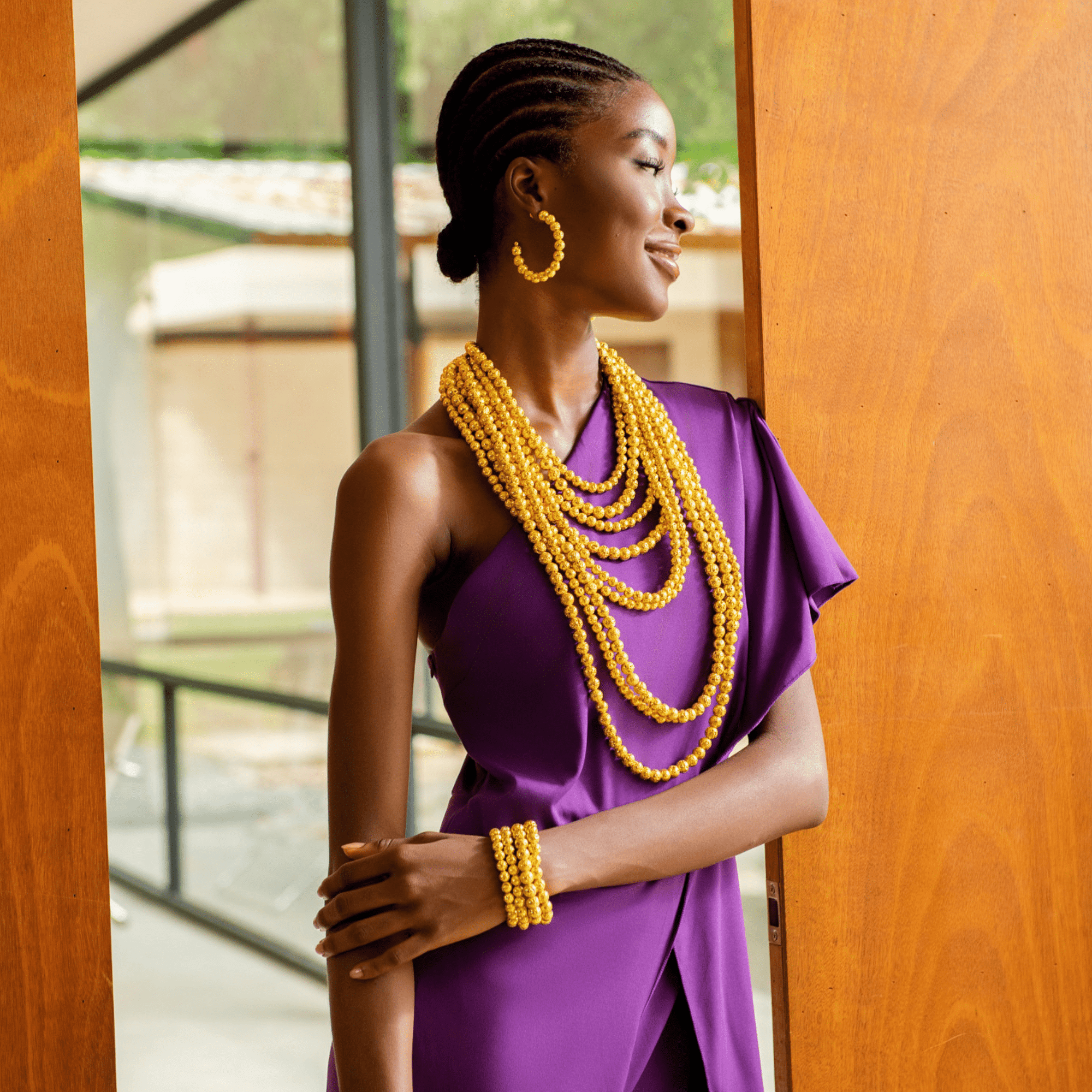 Makemba Lava Beaded Hoops - Golden Hour,Earrings, Sassy Jones,