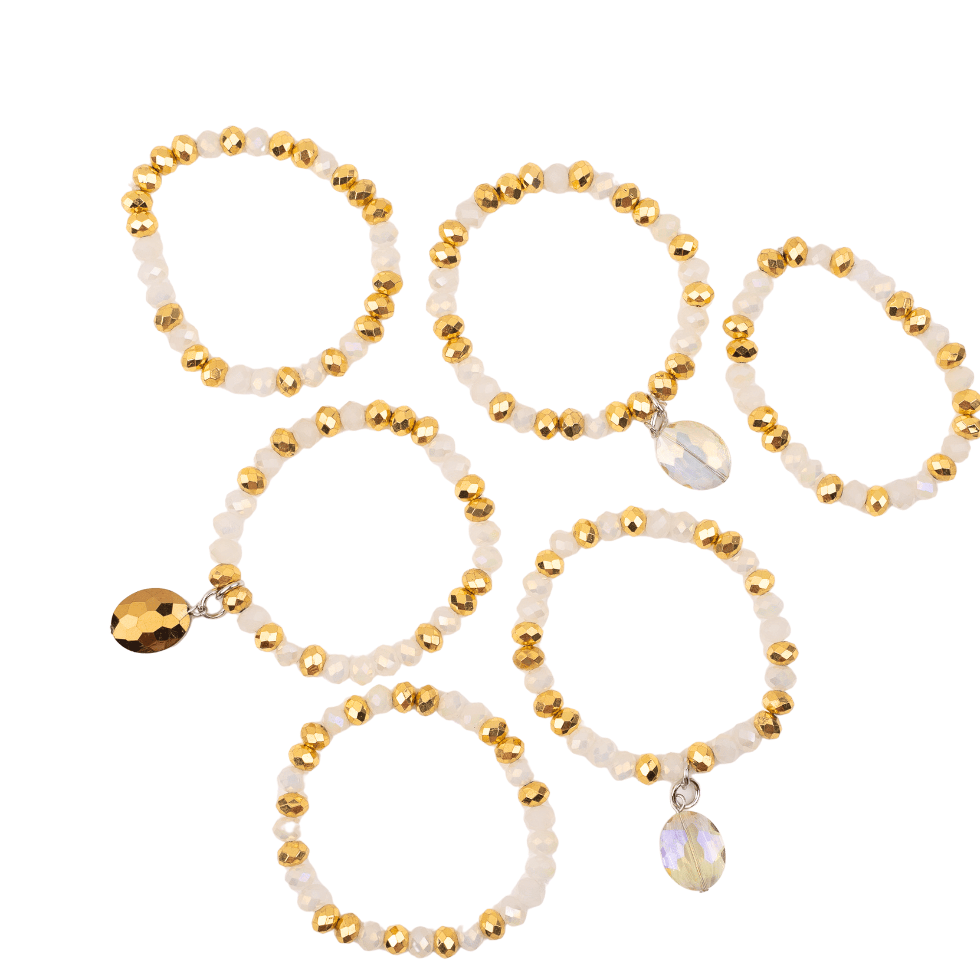 Malia Glass 6pc Stretch Bracelet Stack - Golden Snowflake,Bracelets, Sassy Jones,