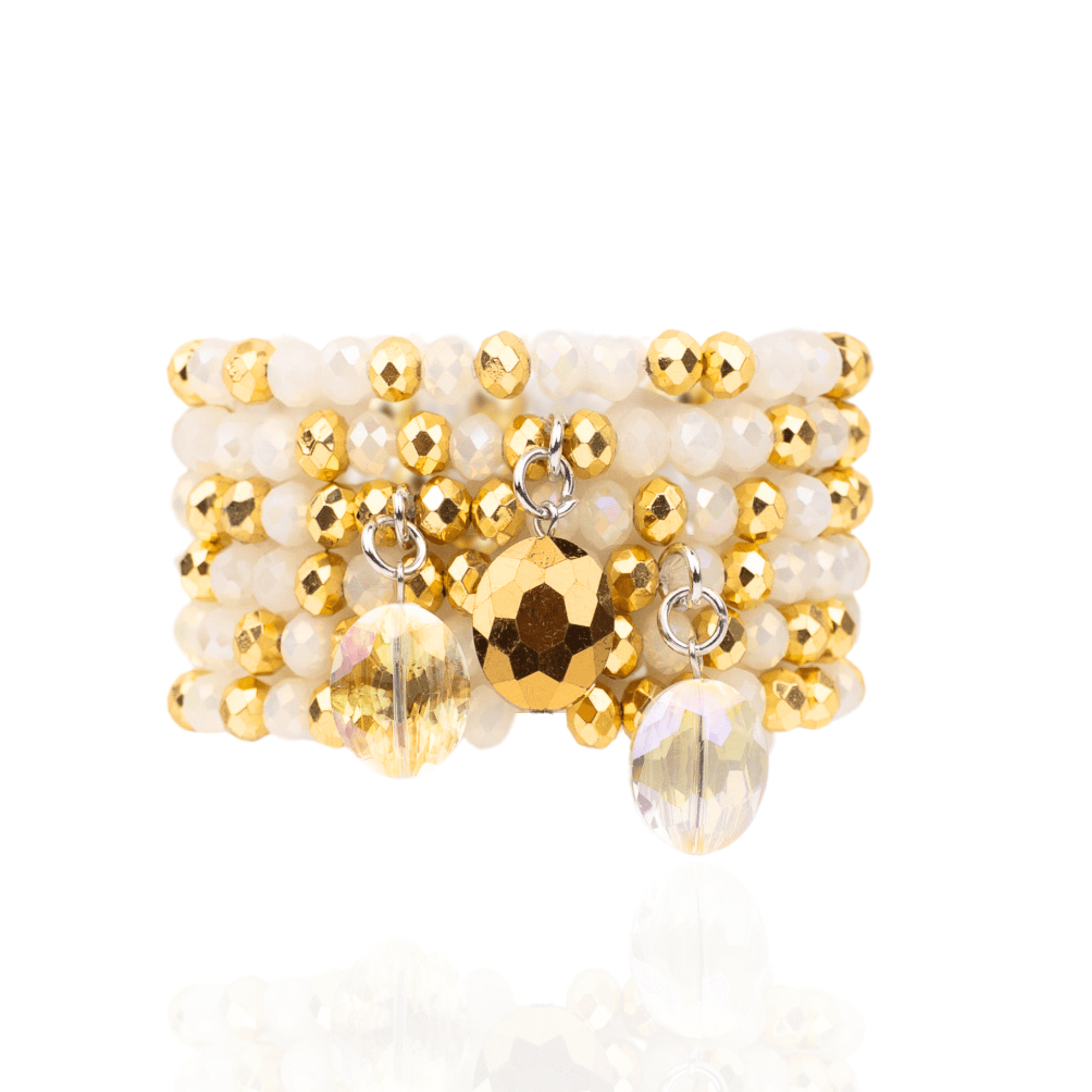 Malia Glass 6pc Stretch Bracelet Stack - Golden Snowflake,Bracelets, Sassy Jones,