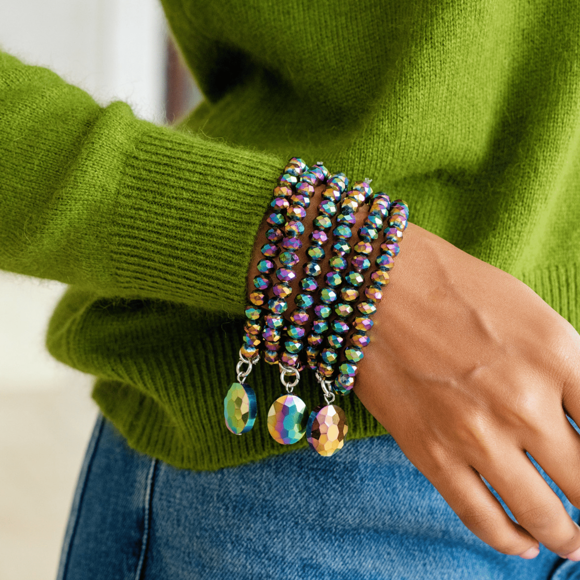 Malia Glass 6pc Stretch Bracelet Stack - Kaleidokiss,Bracelets, Sassy Jones,