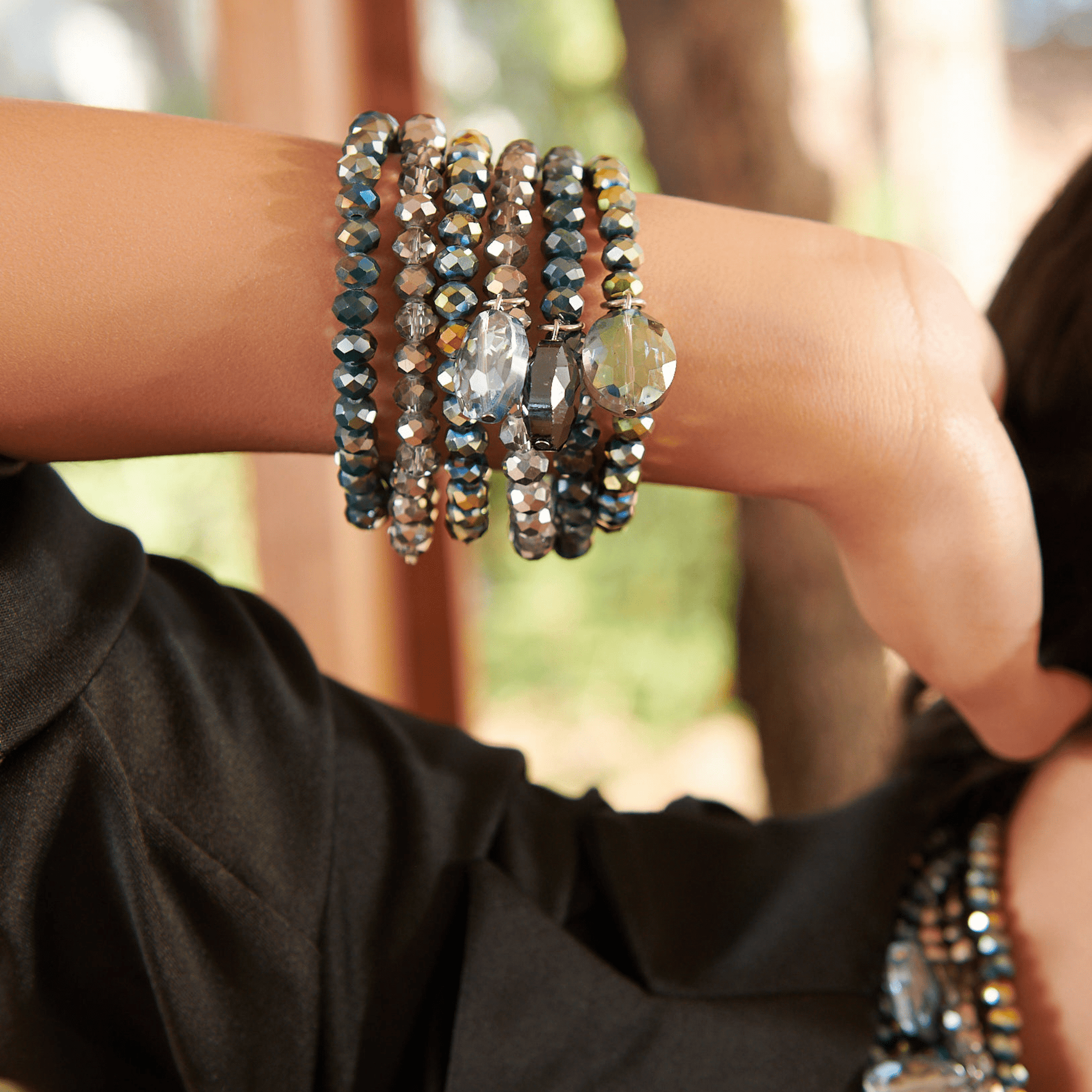 Malia Glass 6pc Stretch Bracelet Stack - Rich Auntie,Bracelets, Sassy Jones,