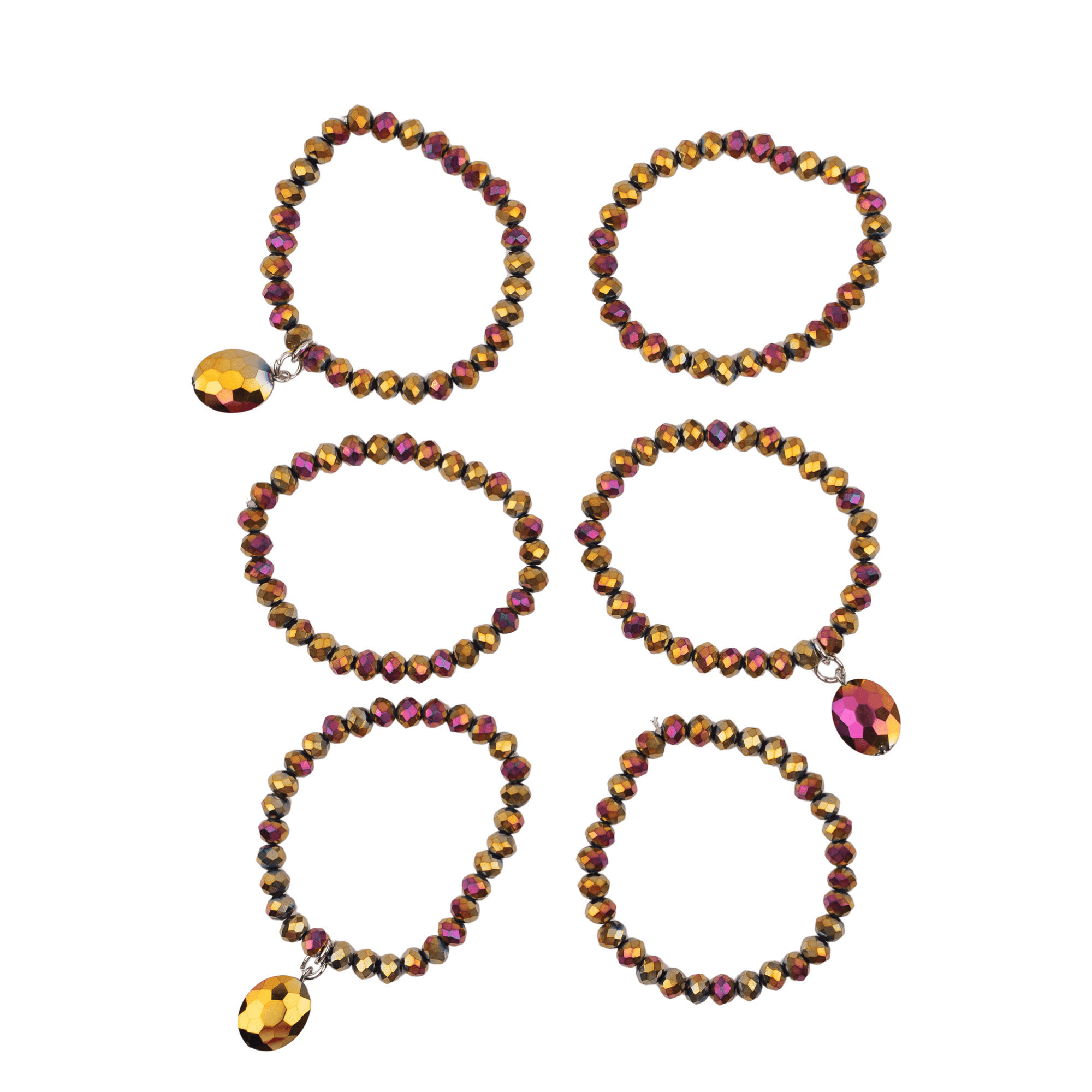 Malia Glass 6pc Stretch Bracelet Stack - Rose Gold Cherry,Bracelets, Sassy Jones,