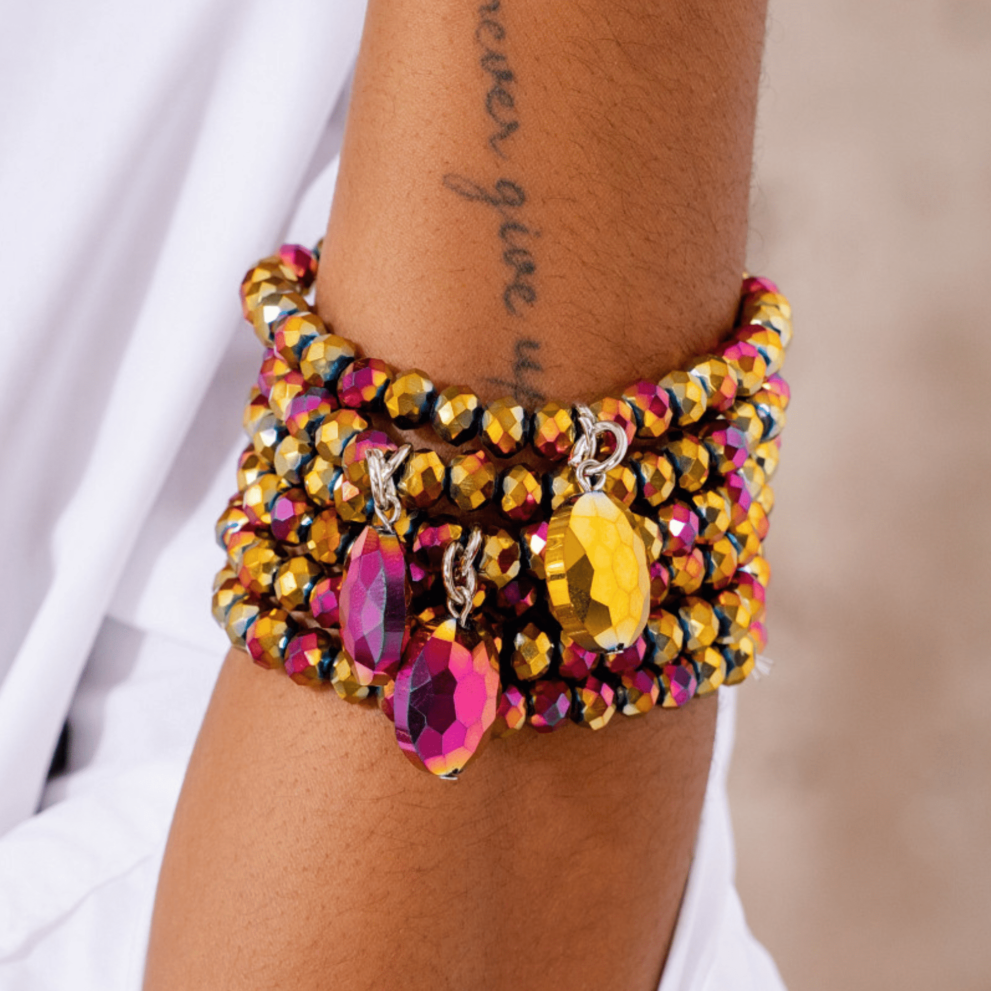 Malia Glass 6pc Stretch Bracelet Stack - Rose Gold Cherry,Bracelets, Sassy Jones,