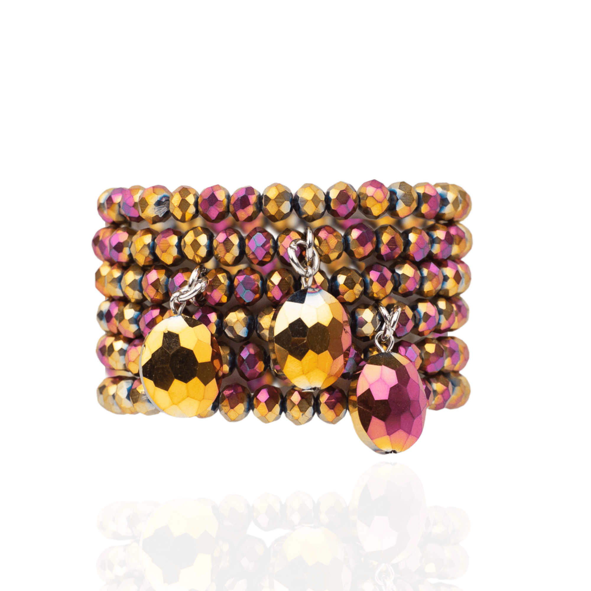 Malia Glass 6pc Stretch Bracelet Stack - Rose Gold Cherry,Bracelets, Sassy Jones,