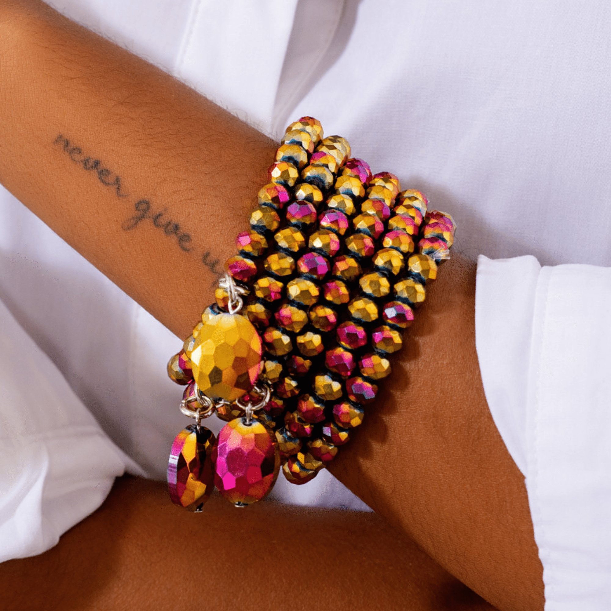 Malia Glass 6pc Stretch Bracelet Stack - Rose Gold Cherry,Bracelets, Sassy Jones,