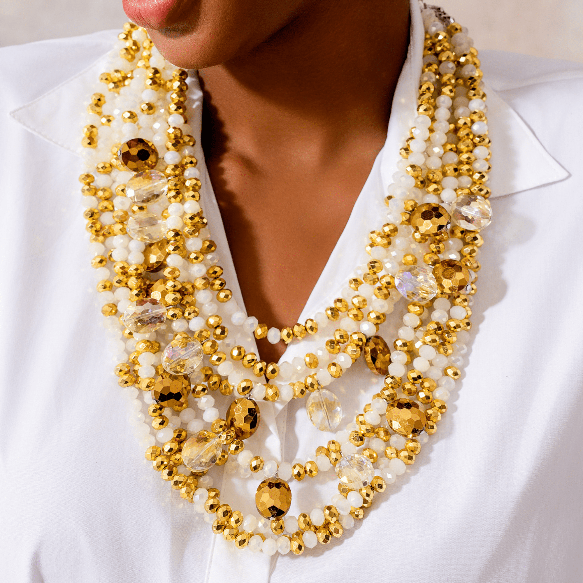 Malia Glass Beaded 2 - in - 1 Necklace - Golden Snowflake,Necklaces, Sassy Jones,