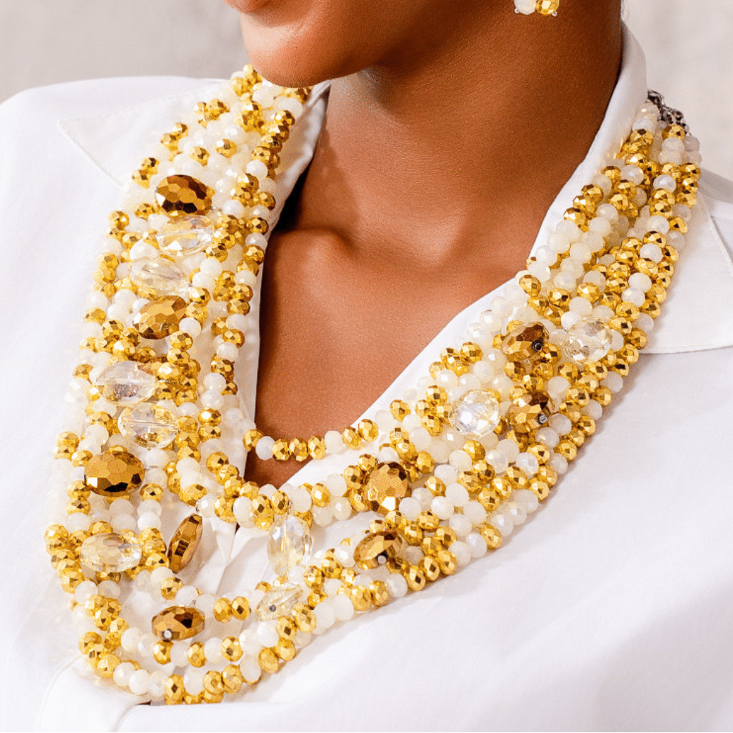 Malia Glass Beaded 2 - in - 1 Necklace - Golden Snowflake,Necklaces, Sassy Jones,