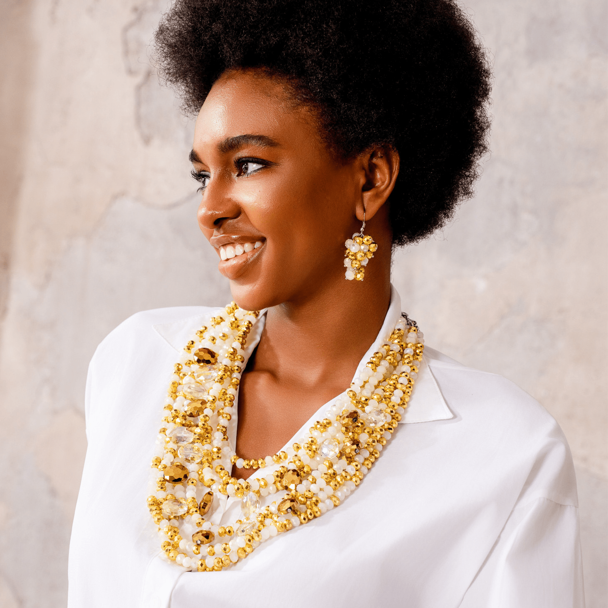 Malia Glass Beaded 2 - in - 1 Necklace - Golden Snowflake,Necklaces, Sassy Jones,