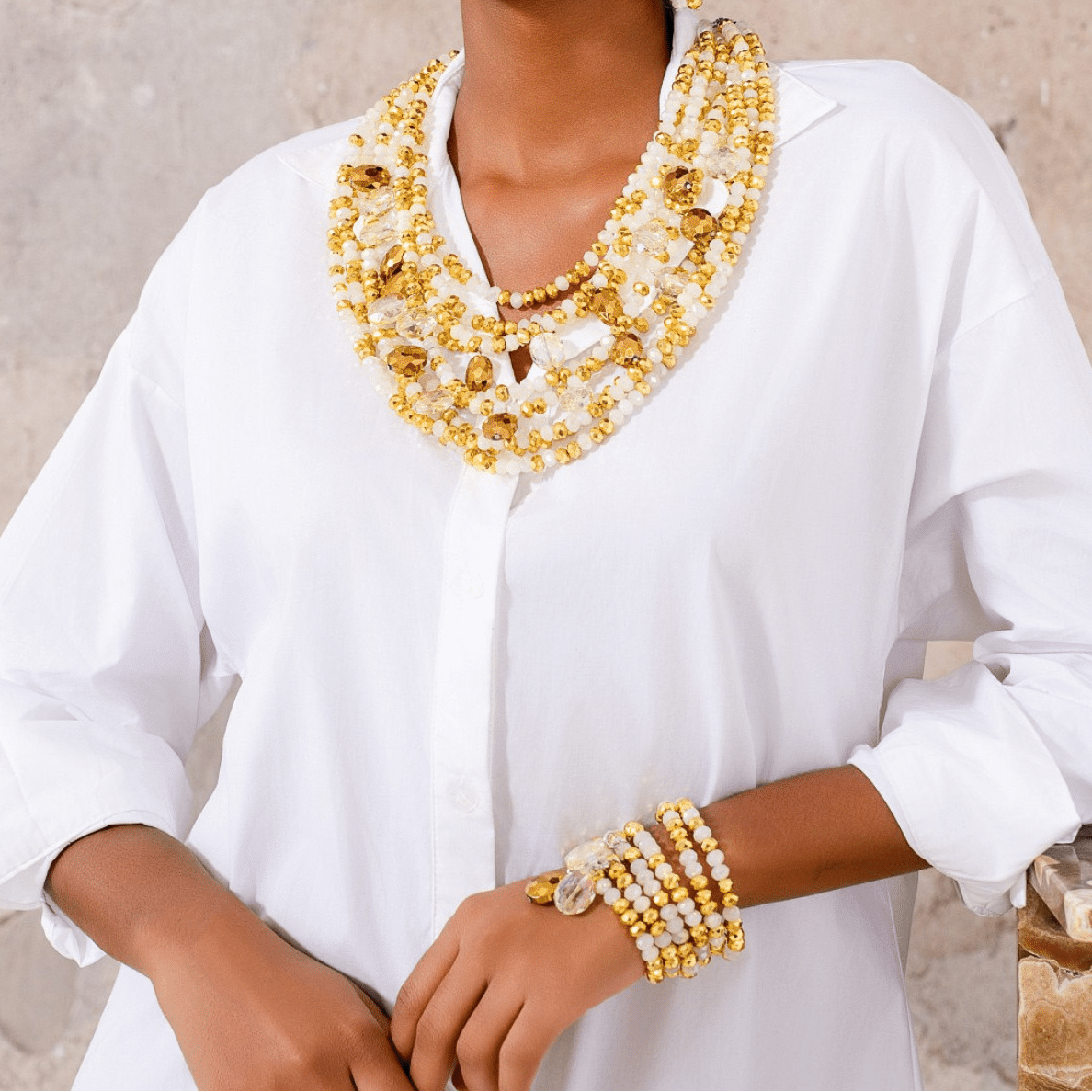 Malia Glass Beaded 2 - in - 1 Necklace - Golden Snowflake,Necklaces, Sassy Jones,