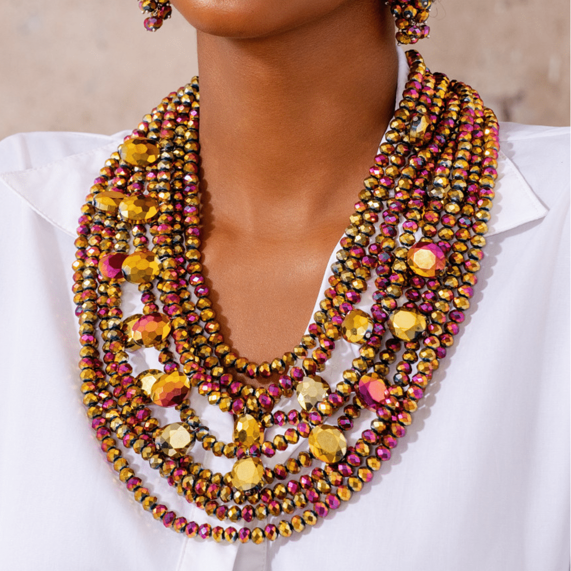 Malia Glass Beaded 2 - in - 1 Necklace - Rose Cherry Gold,Necklaces, Sassy Jones,