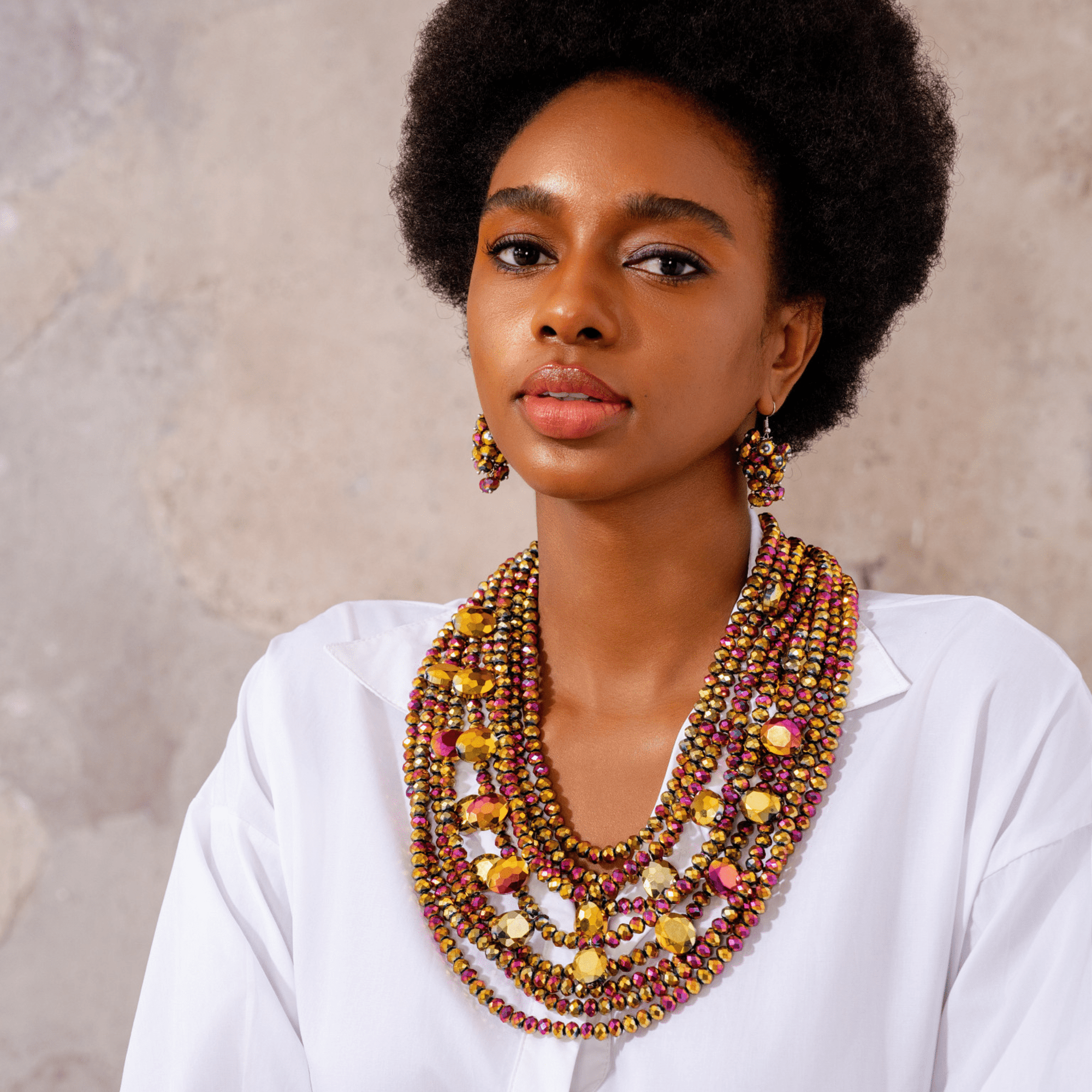 Malia Glass Beaded 2 - in - 1 Necklace - Rose Cherry Gold,Necklaces, Sassy Jones,