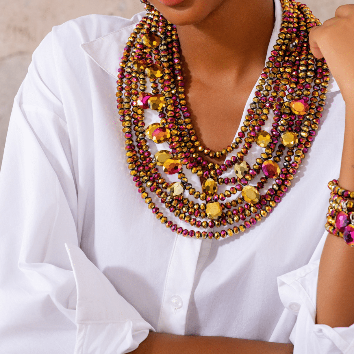 Malia Glass Beaded 2 - in - 1 Necklace - Rose Cherry Gold,Necklaces, Sassy Jones,